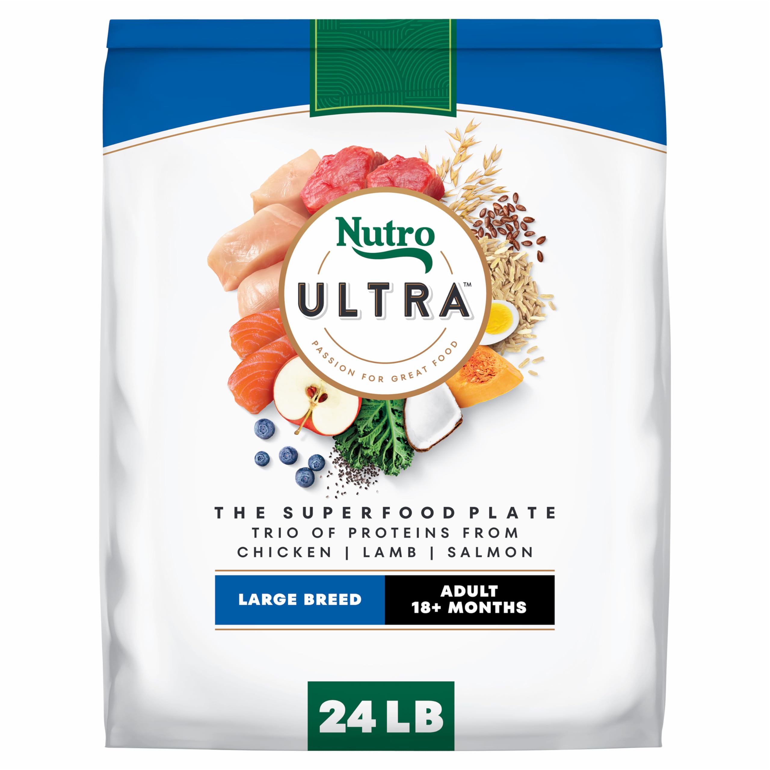 Nutro Ultra Adult Large Breed Dry Dog Food, Chicken, Lamb and Salmon Protein Trio, 24 lb Bag