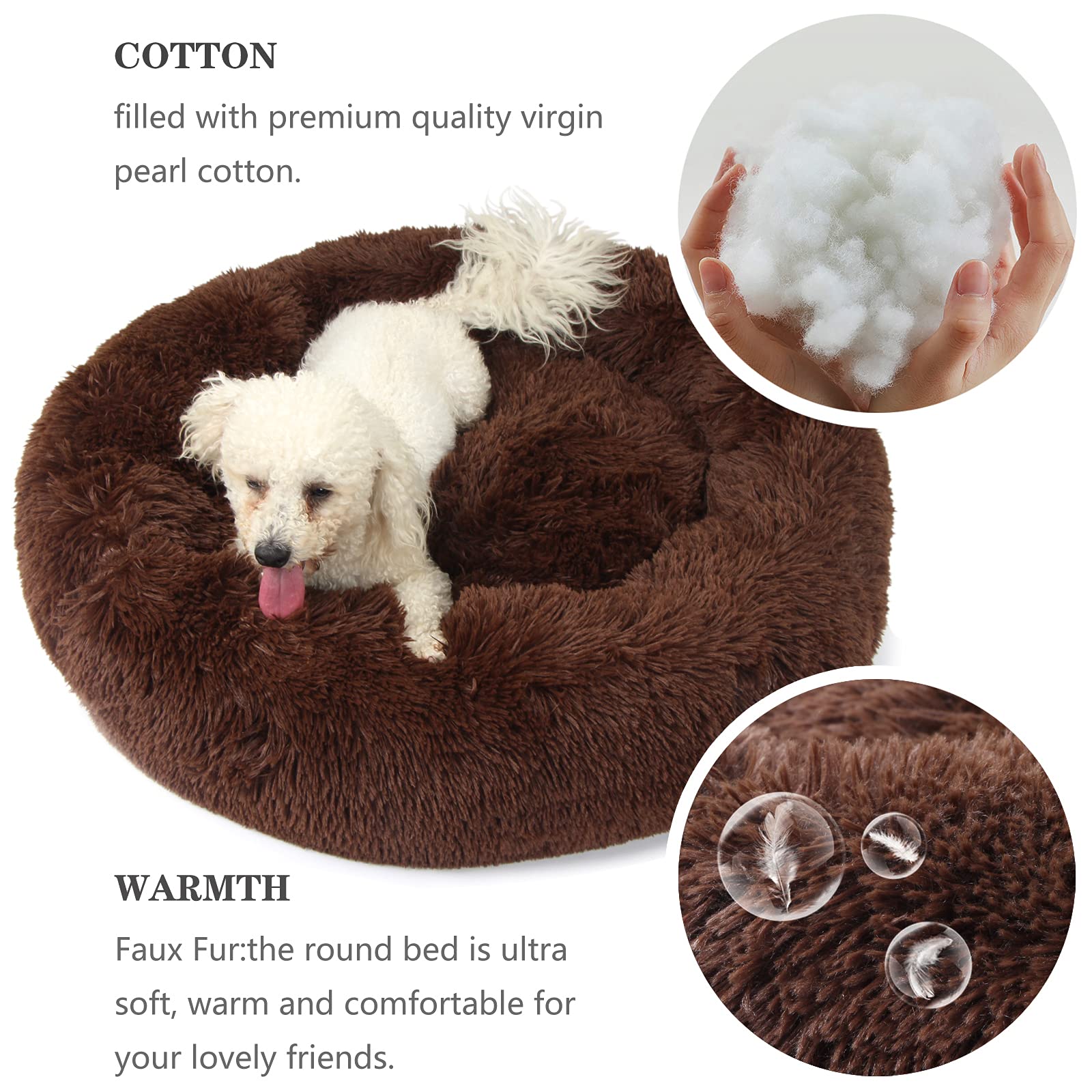 Orthopedic Dog Beds For Medium Dogs 30 Inch Round Calming Pet Beds Machine Washable Faux Fur Doggie Beds For Medium Dogs Chocolate Brown