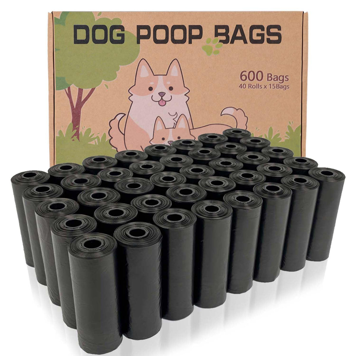 Aitodos® 600Pcs Black Dog Poop Bags Rolls-12 * 8.5In, Easy To Carry, Sturdy And Leak-Proof, Pet Waste Bag For Outdoor Walk And Travel, Kraft Carton Packaging For Storage