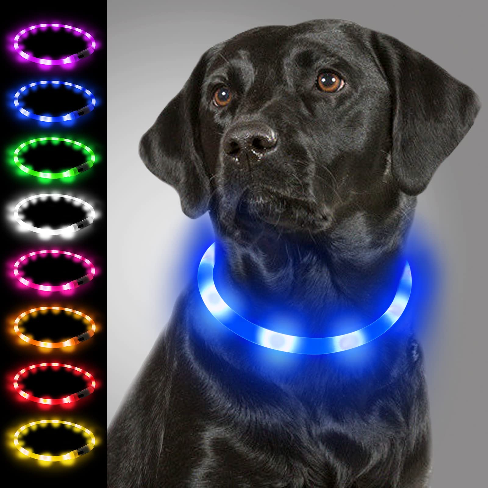 Joytale Light Up Dog Collar, Rechargeable Rainproof Led Dog Collar For Night Walking Safety, Soft Silicone Glow In The Dark Collar For Small Medium Large Dogs, Blue