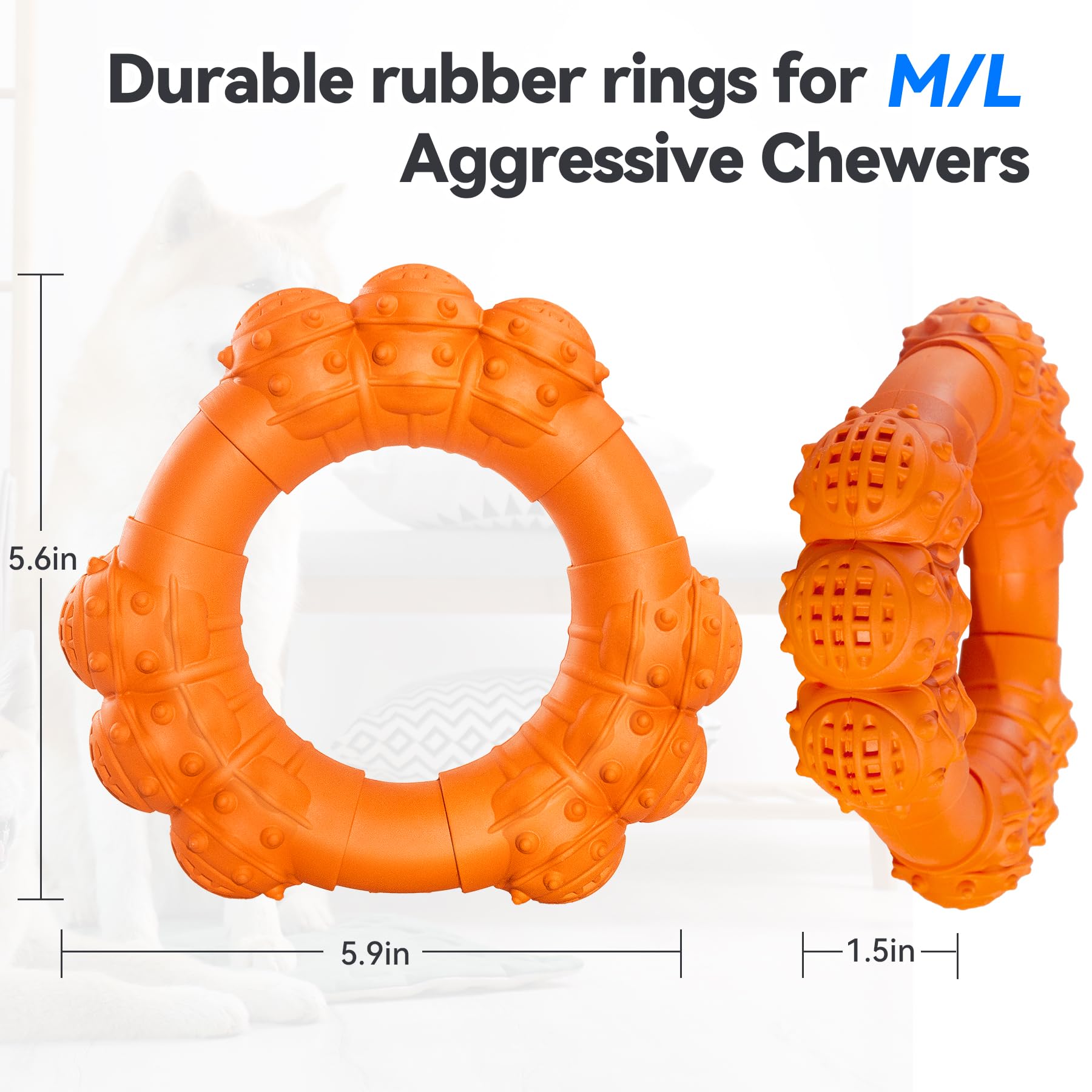 Daoziji Indestructible Dog Chew Ring Toys Aggressive Chewers Super Chewer Dog Toys Medium Large Dogs Puppy Teething Rings Relax,