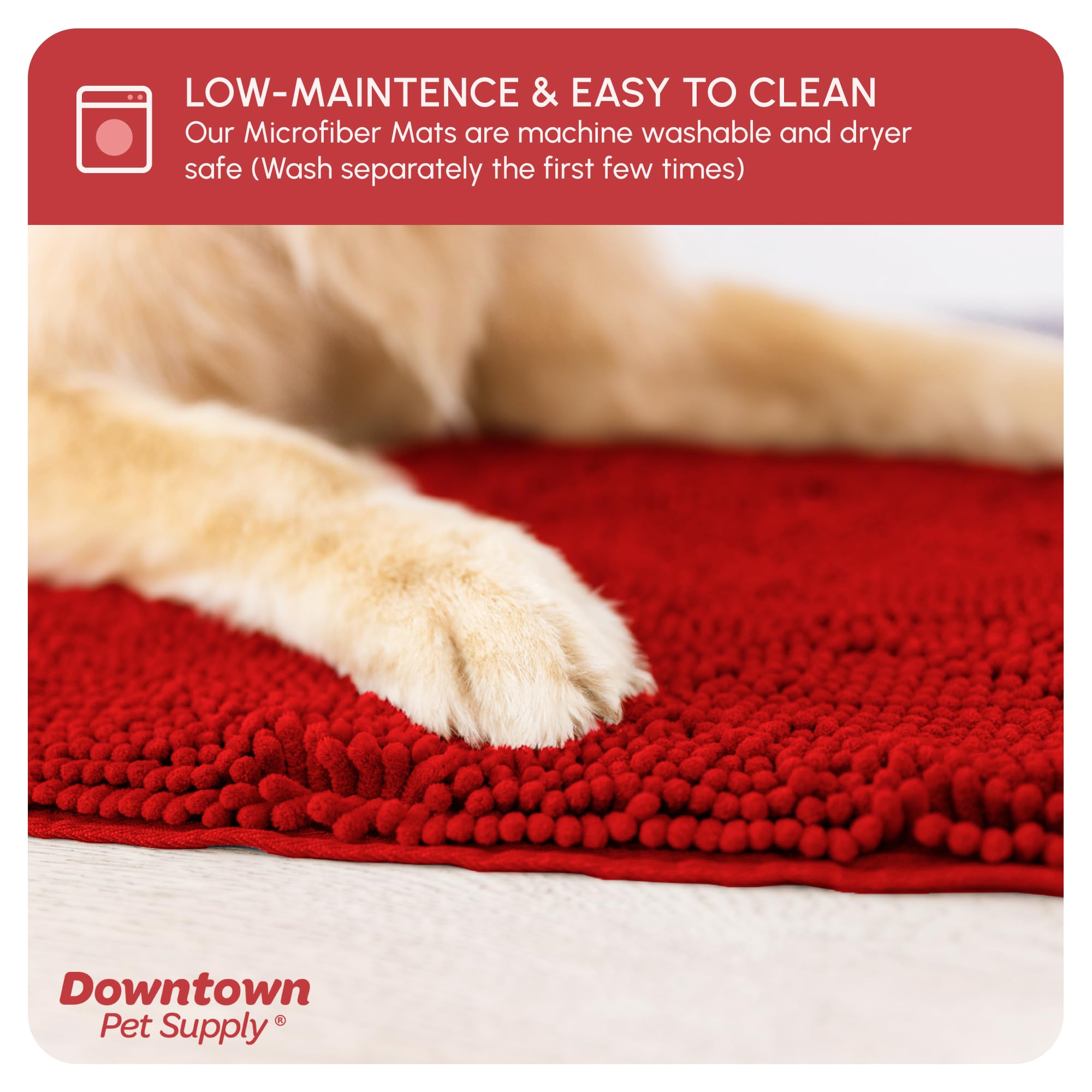 My Doggy Place Microfiber Dog Mat for Muddy Paws, 18 x 24 Red - Absorbent and Quick-Drying Dog Paw Cleaning Mat, Washer and Drye