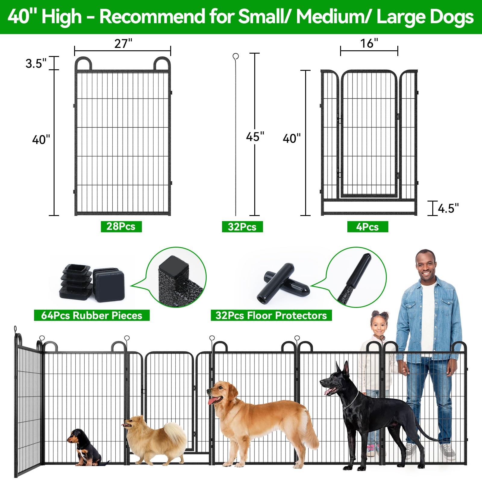 Dog Playpen Outdoor 32 Panels Heavy Duty Dog Fence 40'' Height Anti-Rust With Doors Portable For Rv Camping Yard, Total 72Ft, 41