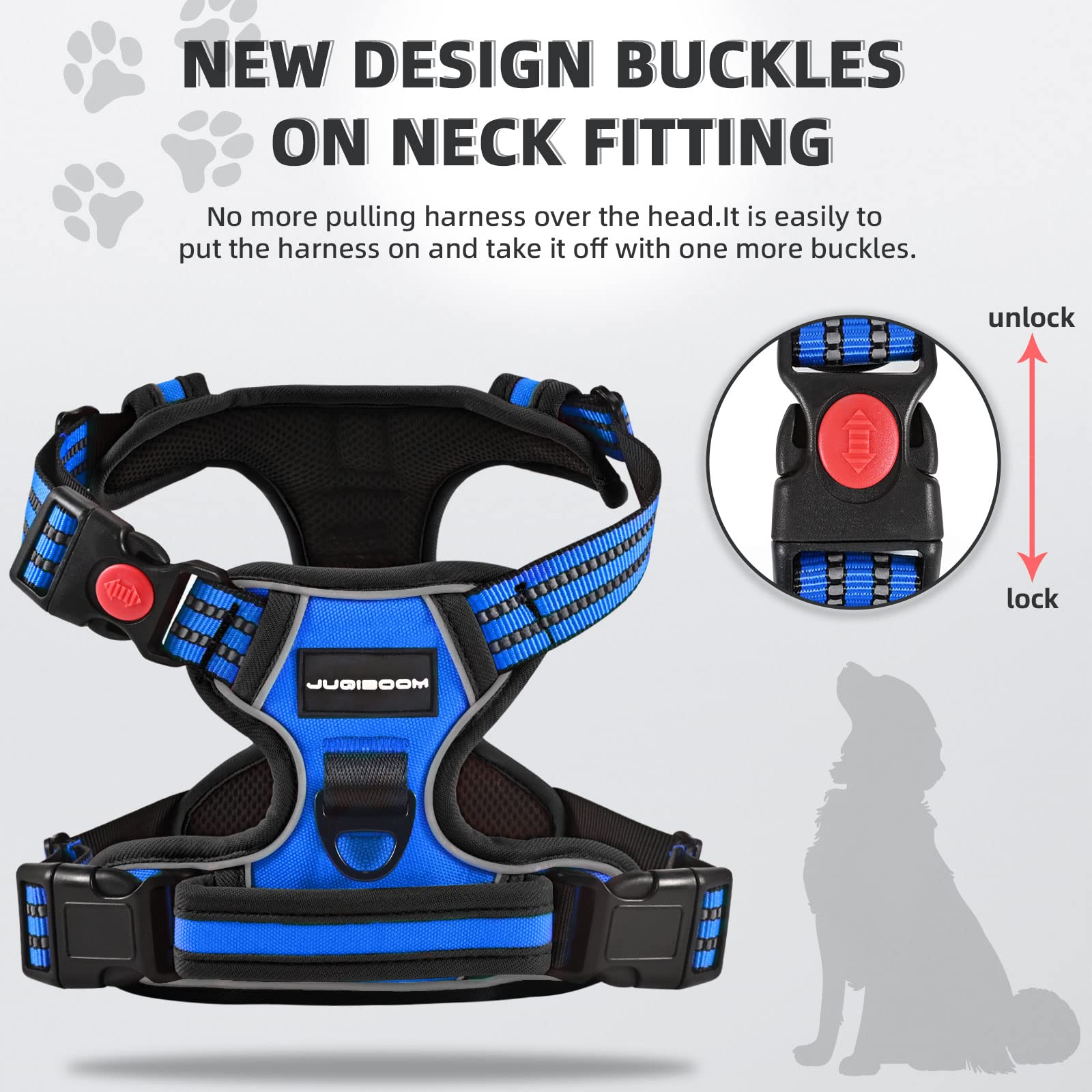 Juqiboom No Pull Dog Harness, Adjustable Soft Padded Dog Vest, Reflective No-Choke Pet Oxford Vest With Easy Control Handle For Small And Large Dogs (Blue, Small)