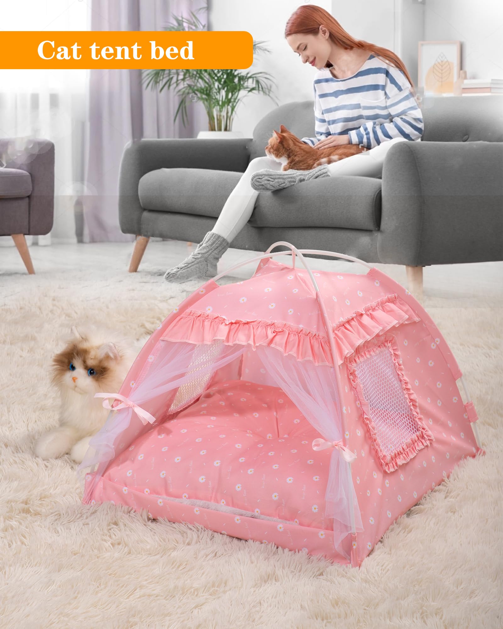 Seimmie Cat Princess Bed Tent House - Kitty Cute Tent Indoor,Small Dog House Indoor/Outdoor Cave Nest Bed Small Dog Tent For Cat