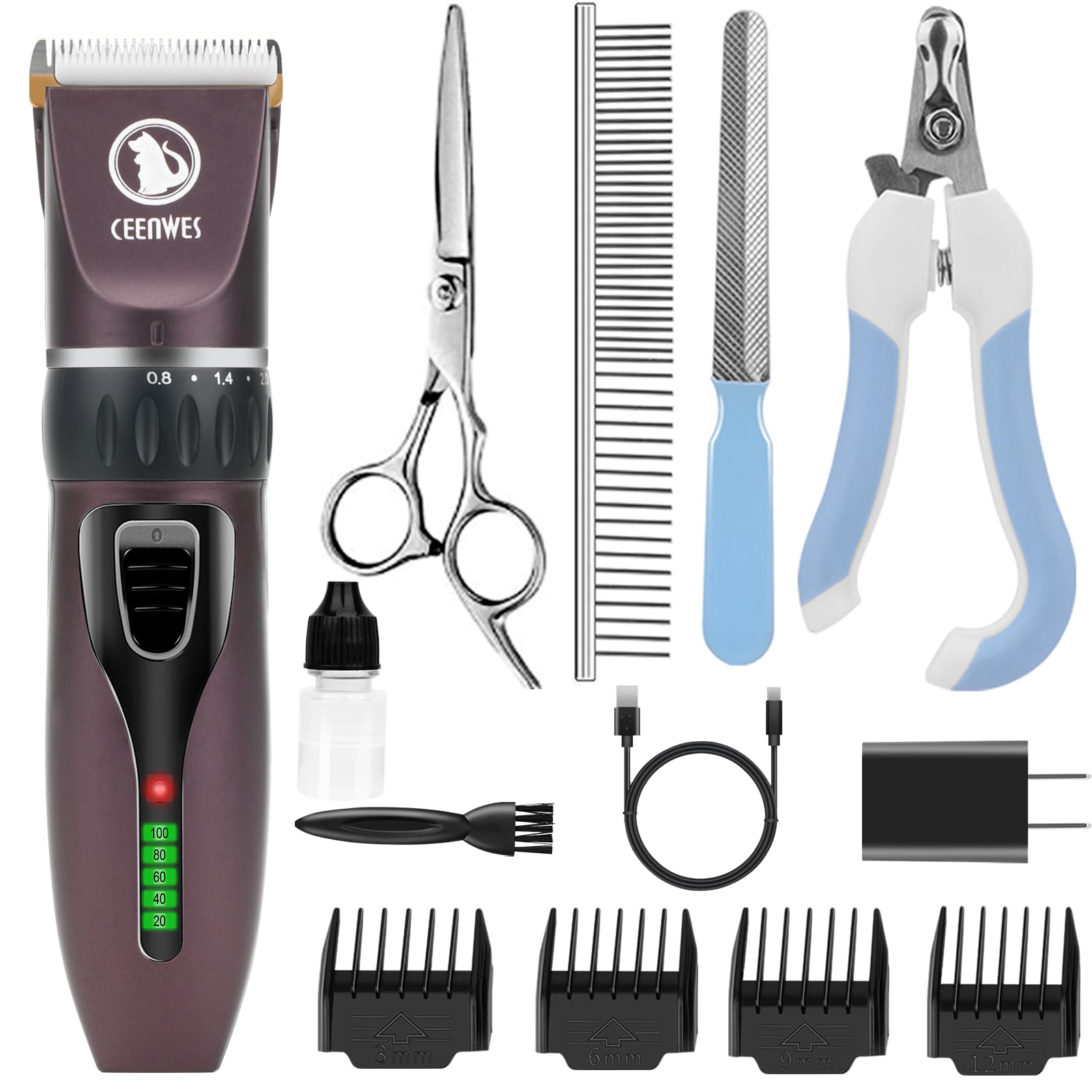 Dog Clippers Cordless Grooming Kit Professional Horse Clippers With 4 Comb Guides, Low Noise Pet Clippers Rechargeable Grooming 
