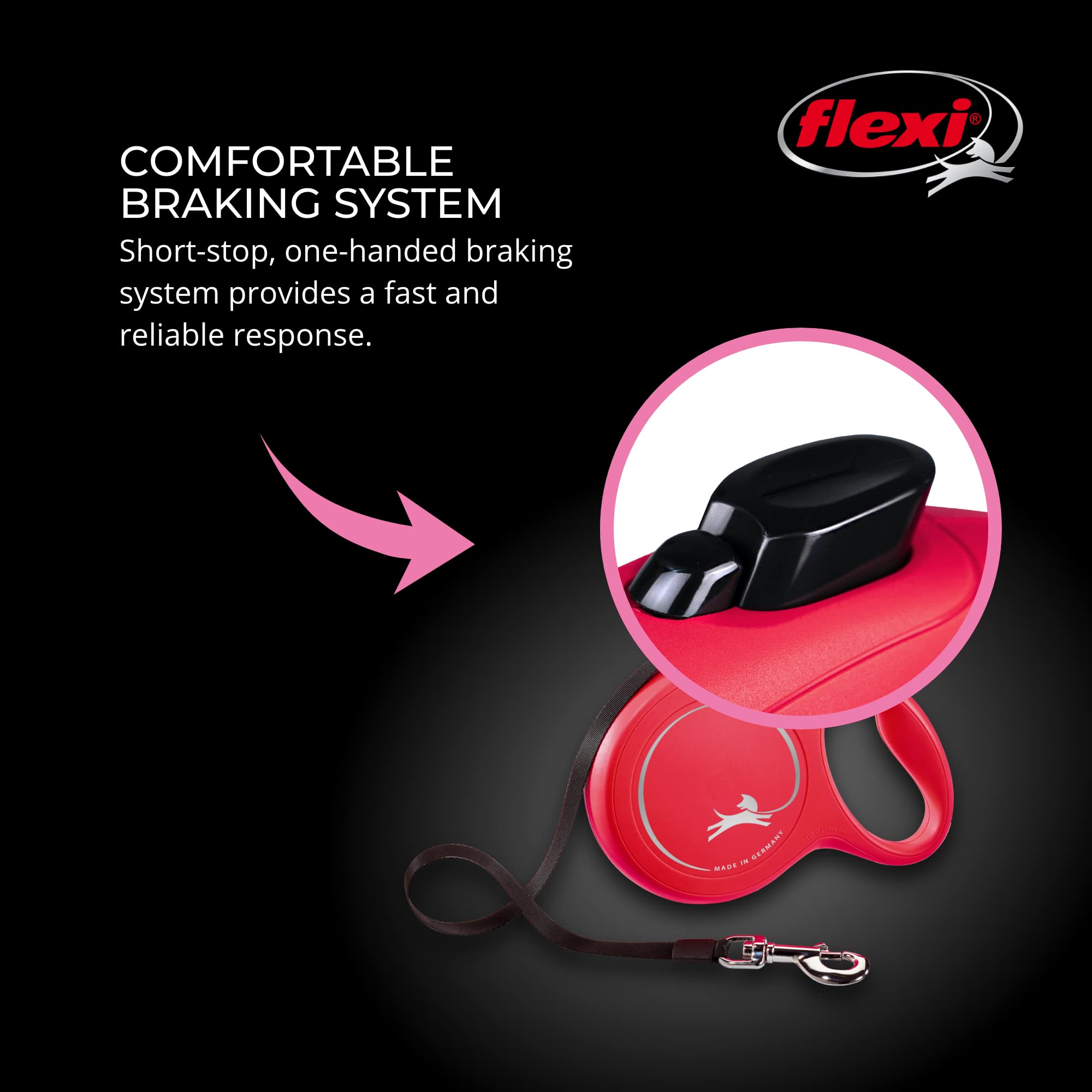FLEXI Classic Tape Retractable Dog Leash, Large 26ft, Red, Model CL30T8.250.R