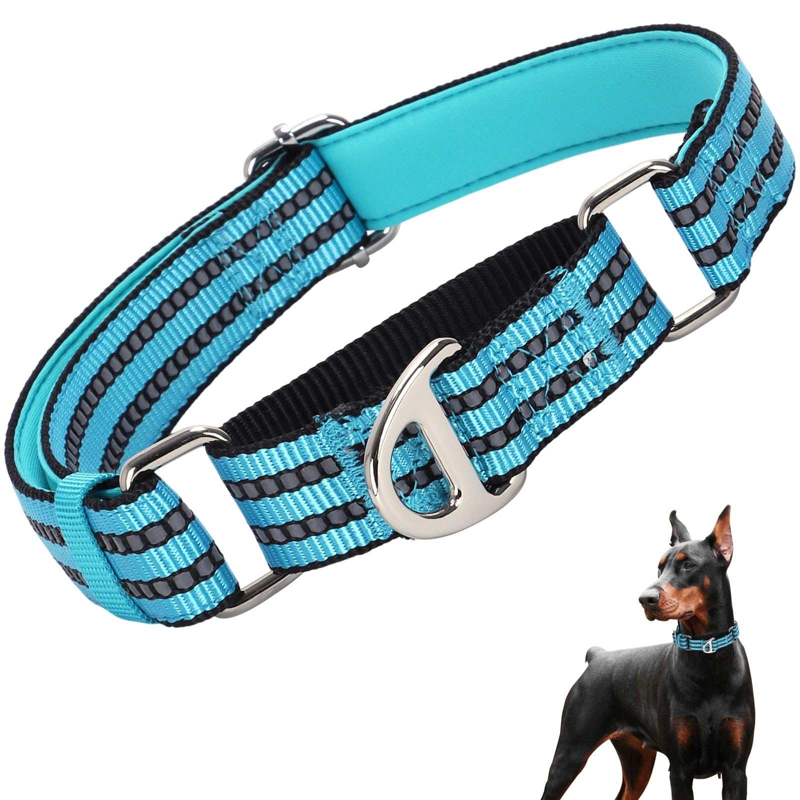 Martingale Dog Collars For Large Dogs, Reflective Nylon No Pull Choke Collar With Padded Heavy-Duty Metal D-Ring No Buckle For N
