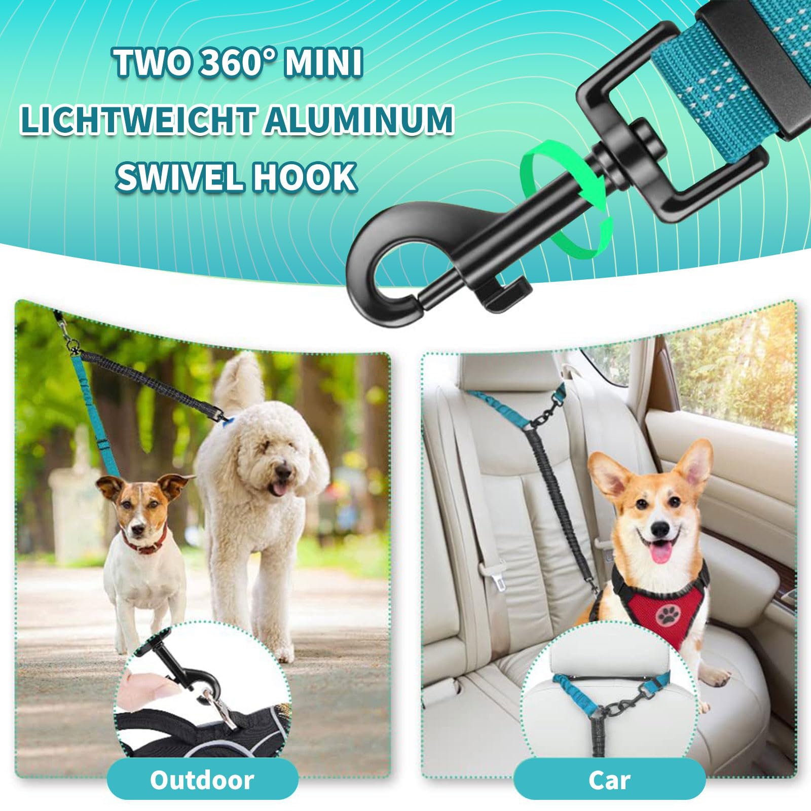 Akeishe Double Dog Leash For Two Dogs - 2-In-1 Upgraded Double Leash For Two Dogs With Adjustable Strap & Shock Absorbing Bungee