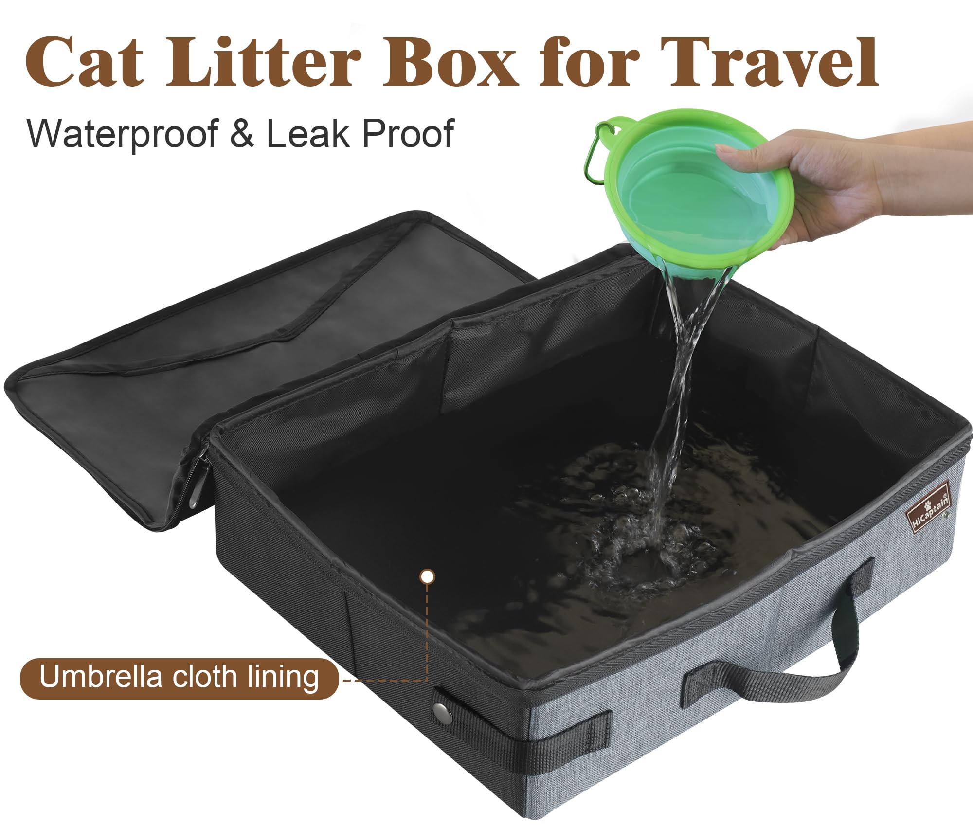 Hicaptain Portable Litter Box For Cats, Cat Travel Litter Box With Lid And Handle Standard Portable Collapsible Litter Carrier For Cat (M,Black/Gray)