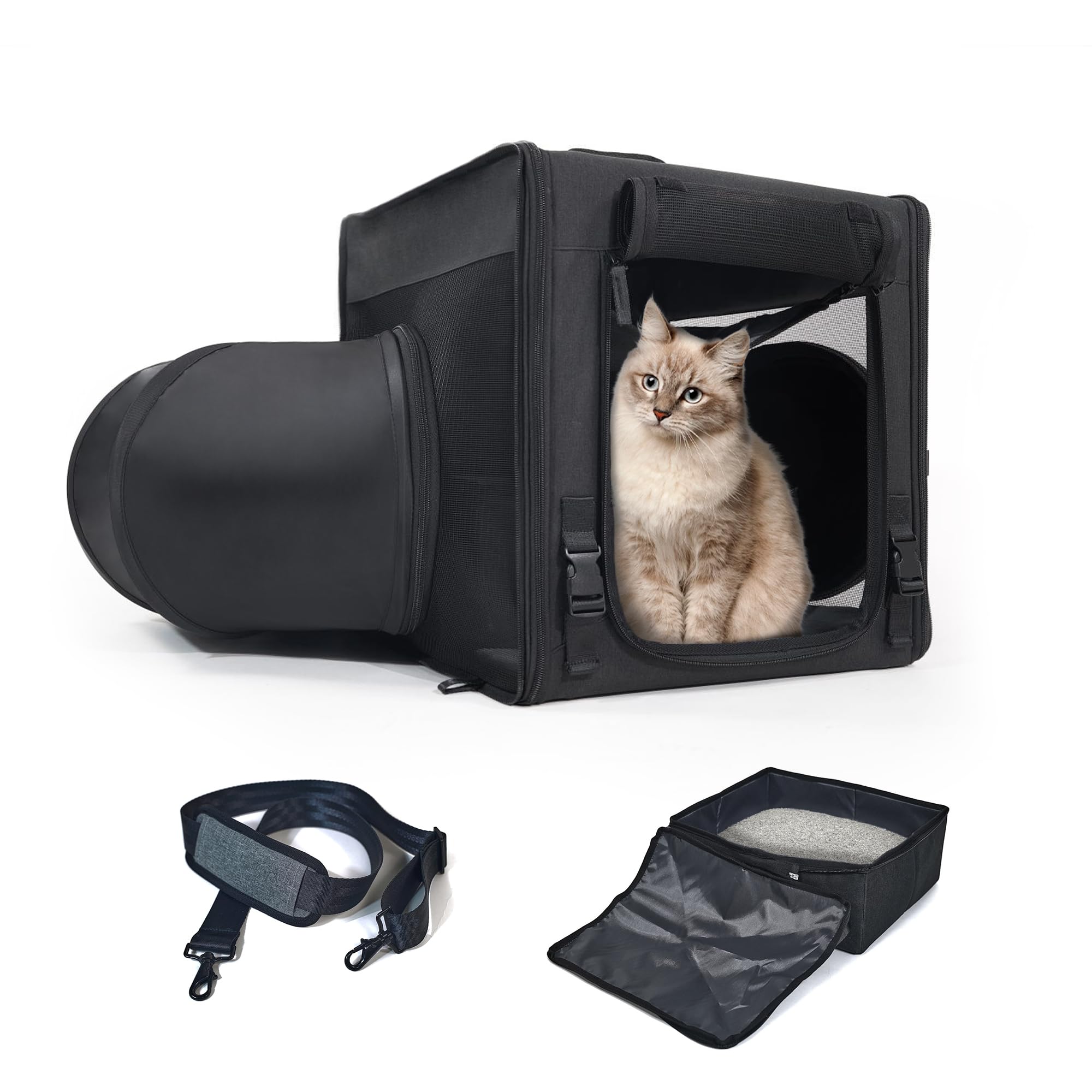 Cat Travel Carrier With Litter Box Portable Single Cat Carriers For Cat And Pet Shelter Ideal For Single Cat Soft Foldable Desig