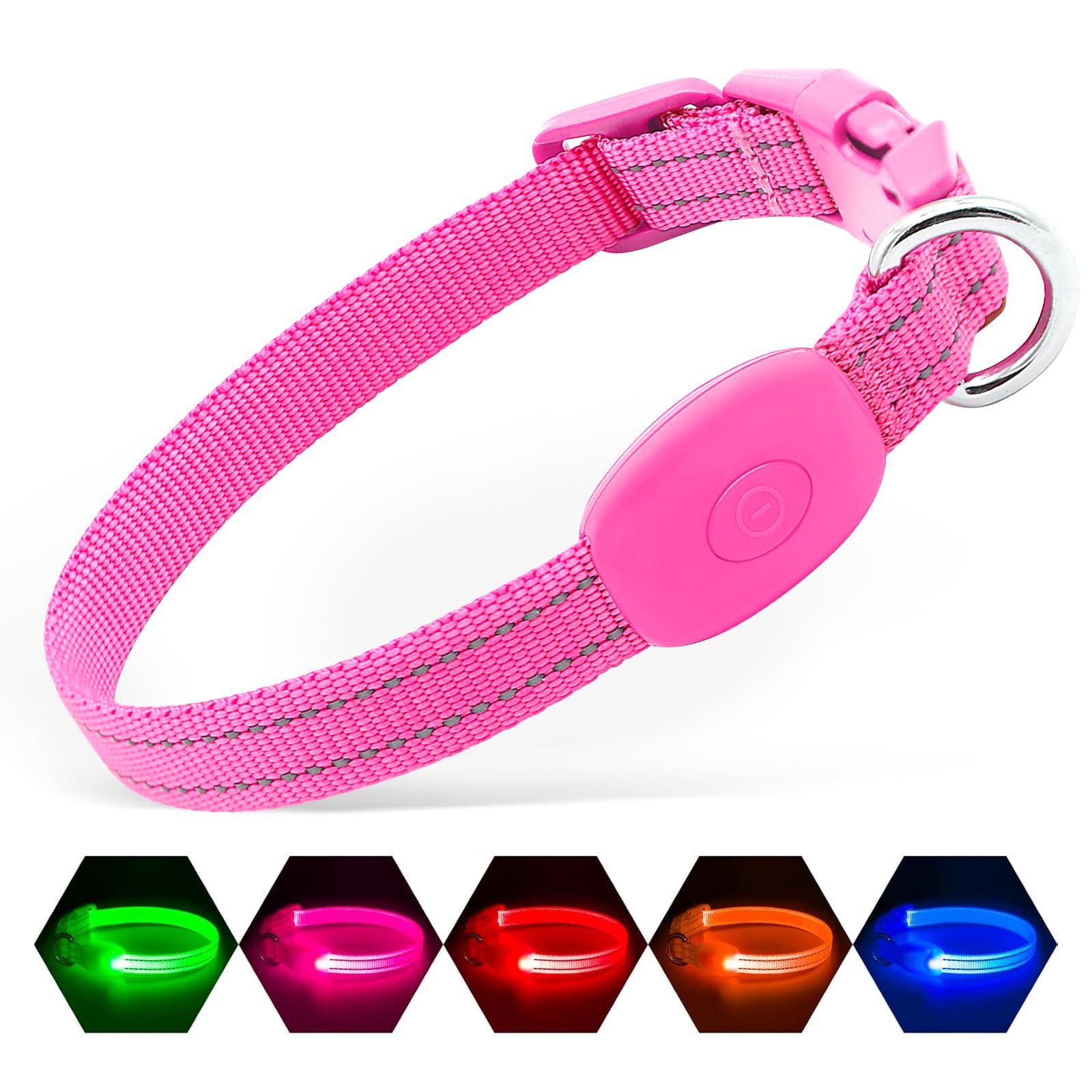 Illumifun LED Dog Collar USB Rechargeable Light Up Dog Collar, Adjustable Safety Collar Light for Small Dogs Cats Glow in The Da