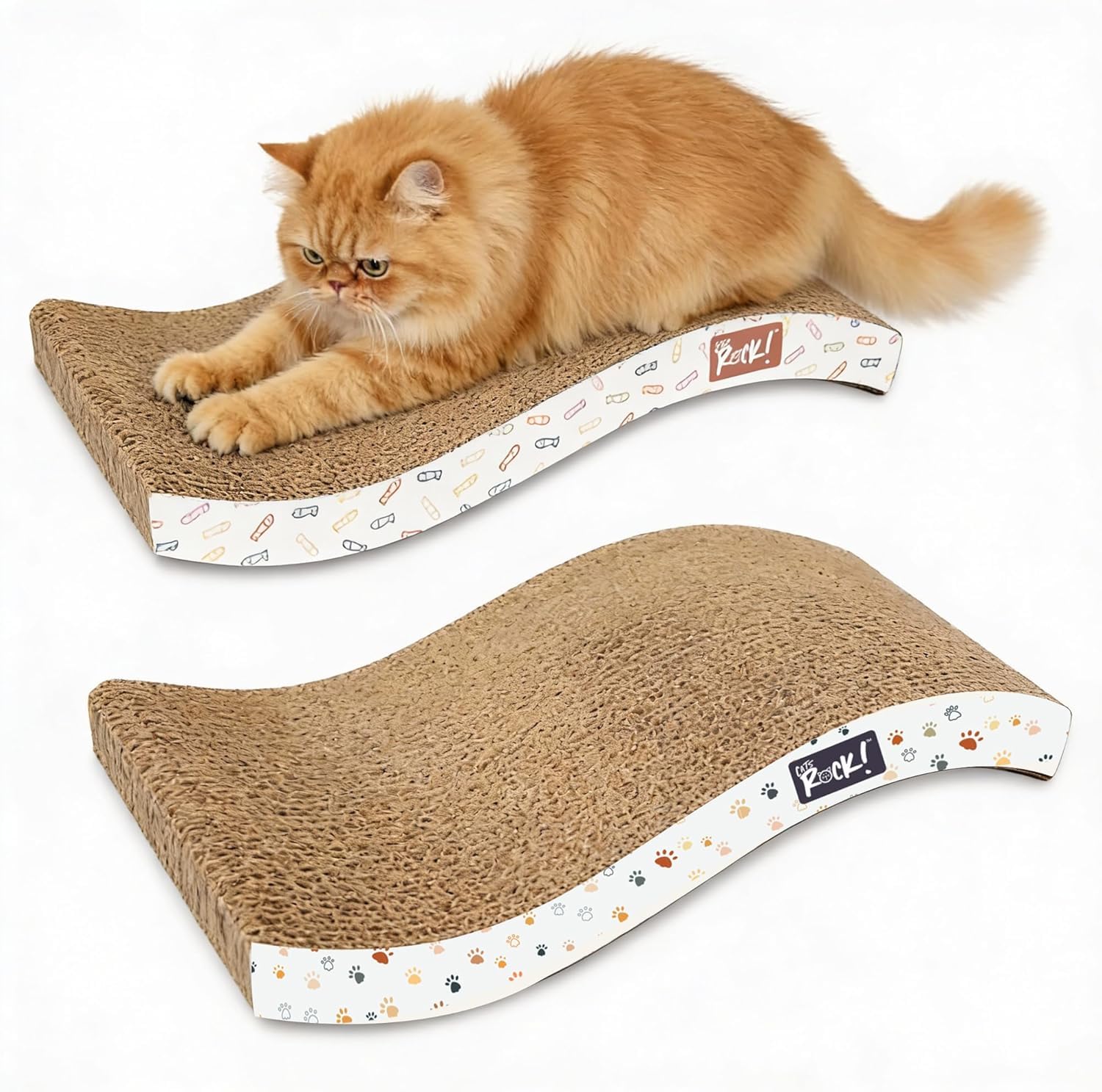 Cats Rock Scratching Board for Indoor Cats, Corrugated Cardboard Cat Scratcher with Catnip, Double-Sided Scratch Pad, Wave Scrat