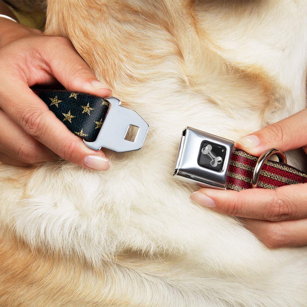 Buckle-Down Dog Collar Seatbelt Buckle Vintage Us Flag Stretch 18 To 32 Inches 1.5 Inch Wide, Multicolor (Dc-W32210-Wl)