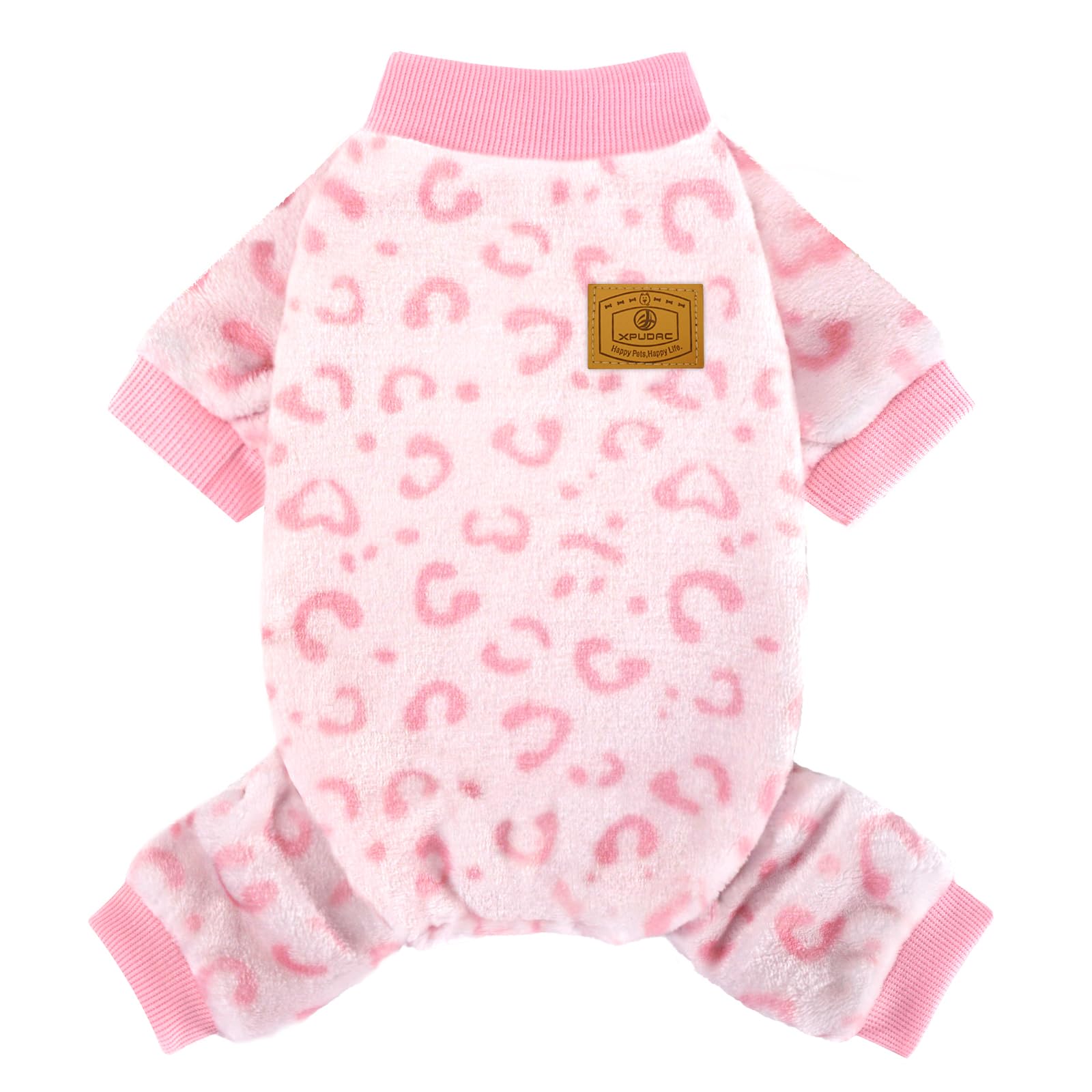 XPUDAC Dog Sweater Leopard Fleece Dog Pajamas for Small Medium Dogs Girl Soft Warm Dog Winter Clothes for Winter Christmas(Pink,