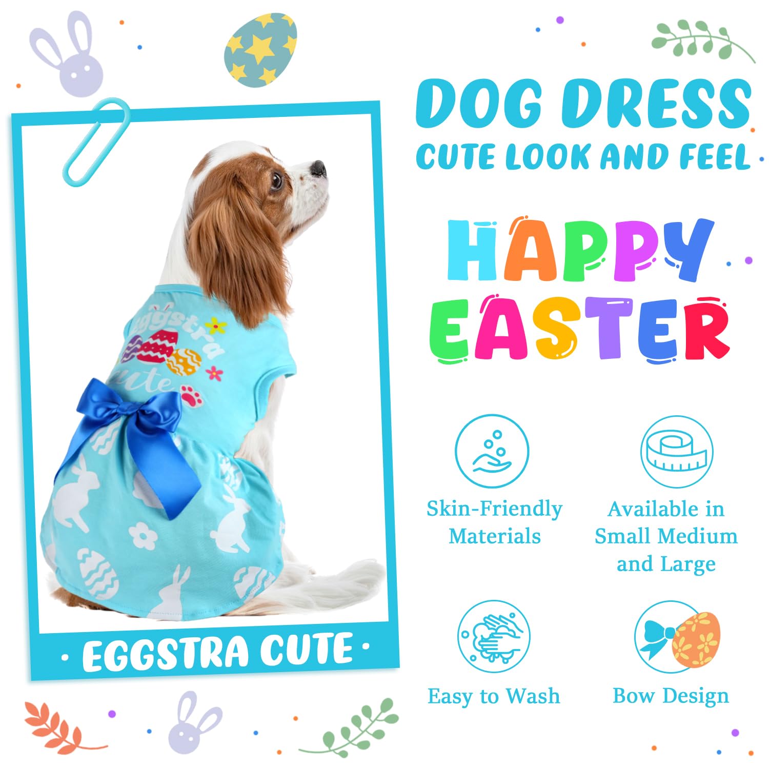 Baobicute Dog Easter Outfit - Cute Happy Easter Day Dress - Bunny Eggs Easter Dog Cat Clothes - Pink Tulle Pet Doggie Apparel -