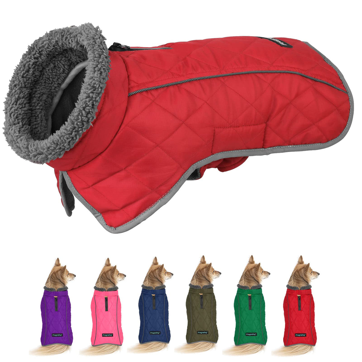 Fragralley Dog Winter Coat Jacket Windproof Dog Coat Adjustable Dog Jackets For Dogs Waterproof Winter Dog Turtleneck Clothes Doggie Cold Weather Vest Fleece Dog Jacket(Red,2Xl)