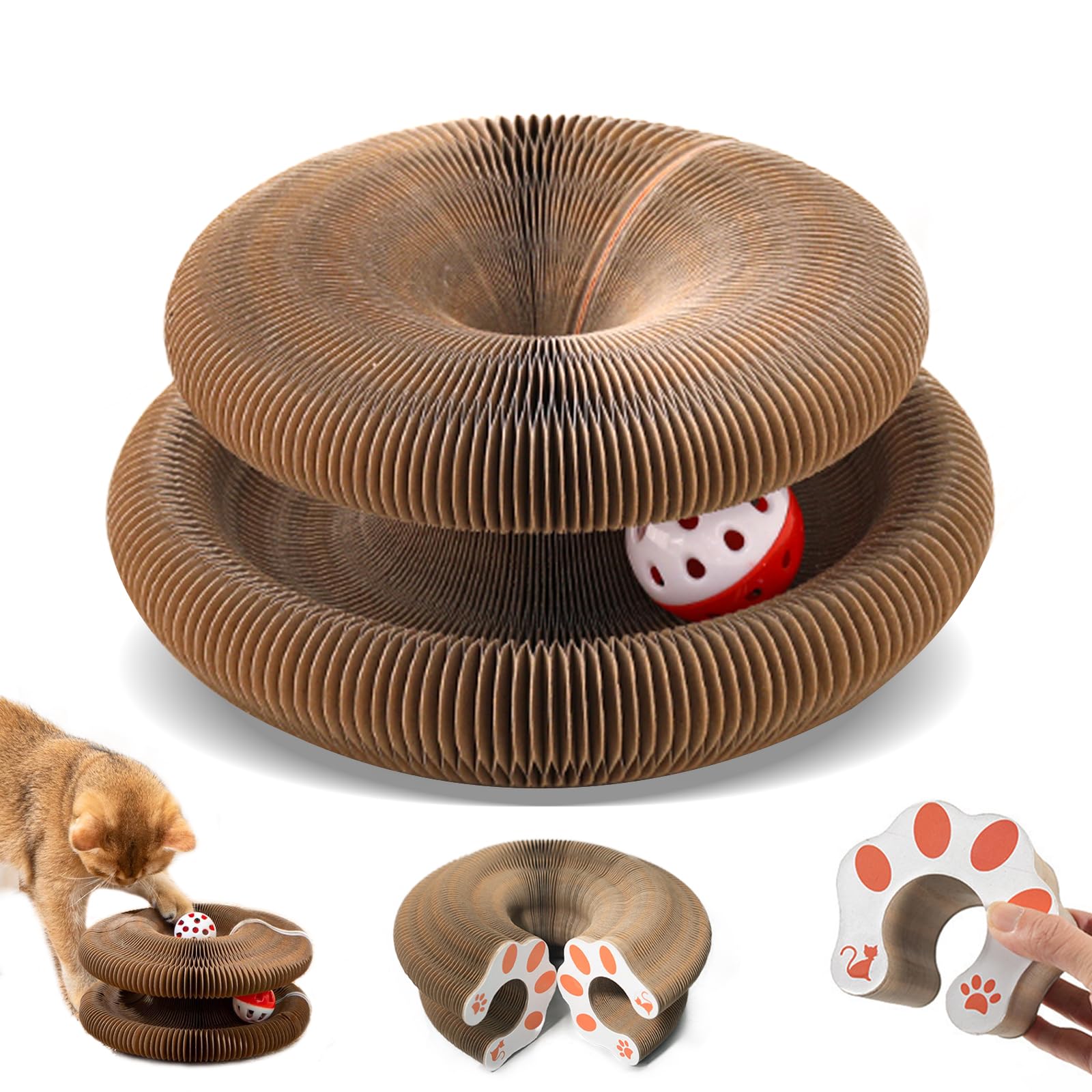 Voxget 1 Pack Kitty Kurlz Cat Scratch Board With Balls Bells, Magic Organ Foldable Cat Scratching Interactive Toys For Indoor Ou