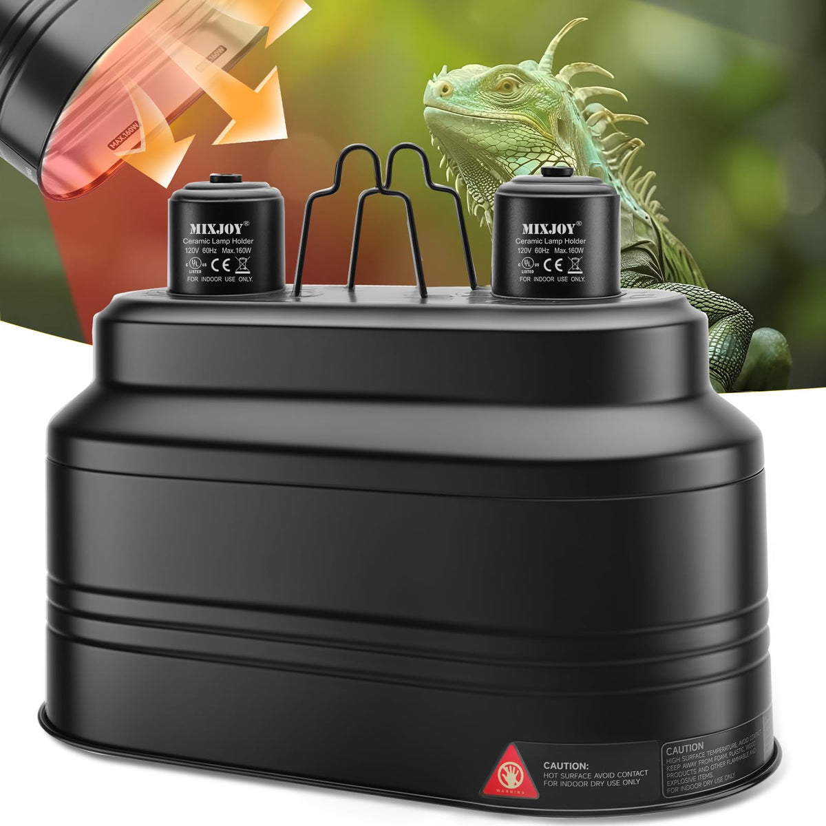 Mixjoy Dual Reptile Light Fixture, Max 160W Each Reptile Heat Lamp Fixture With Separate Switches, Fits Reptile Light/Heat Lamp/