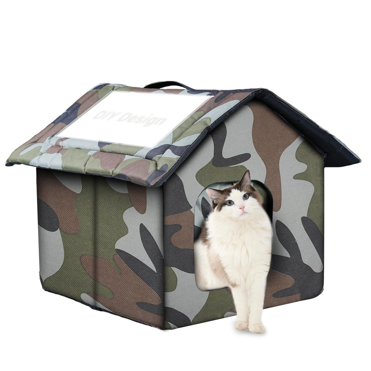 Whdpets Cat House For Outdoor Cats, Weatherproof Feral Cat House With Mat And Doors, Easy To Put Together, Collapsible Warm Pet 