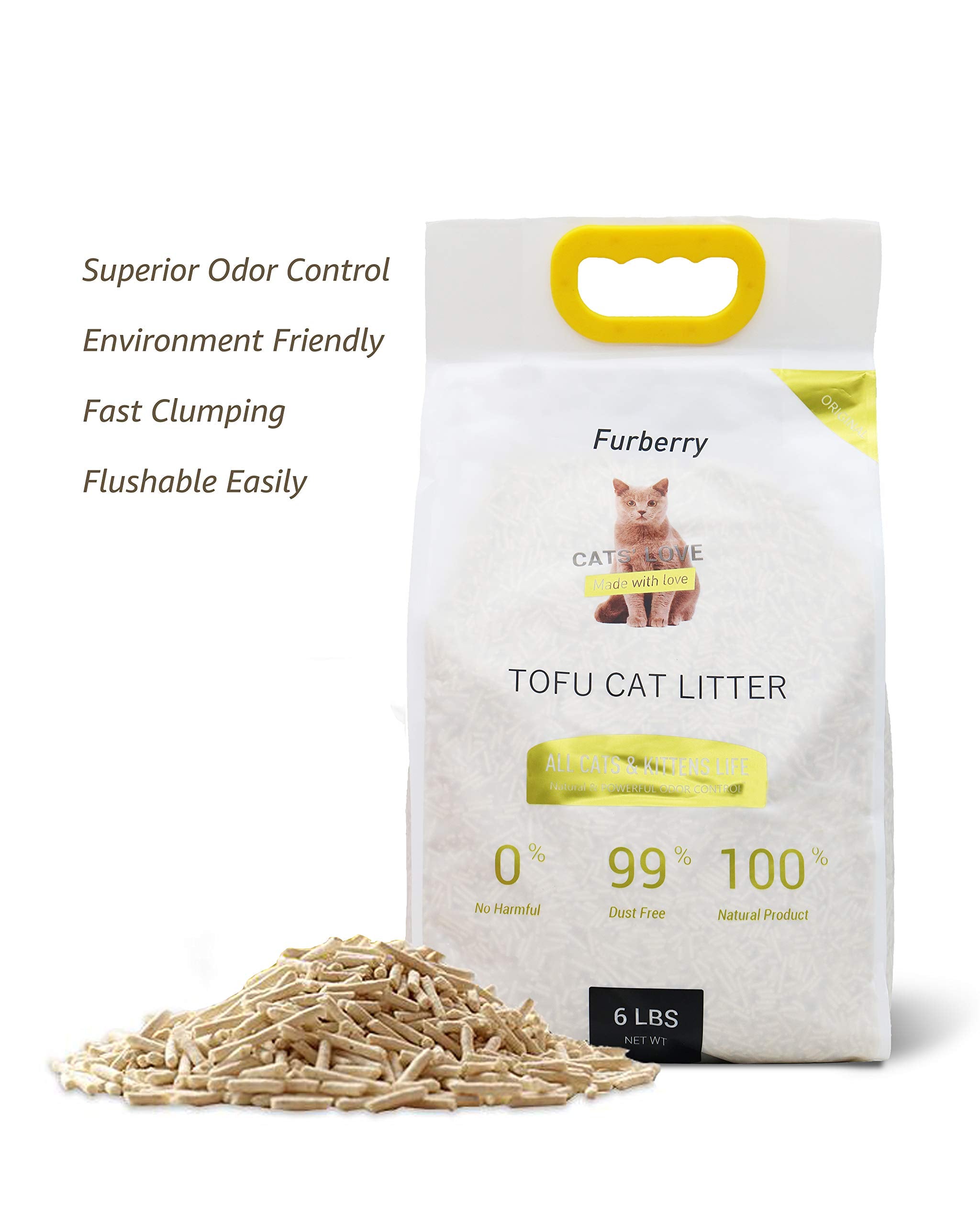 Furberry Natural Soy Litter, Tofu Cat Litter - Clumping, Flushable, Ultra Absorbent and Fast Drying - Zero Dust, Low Tracking -