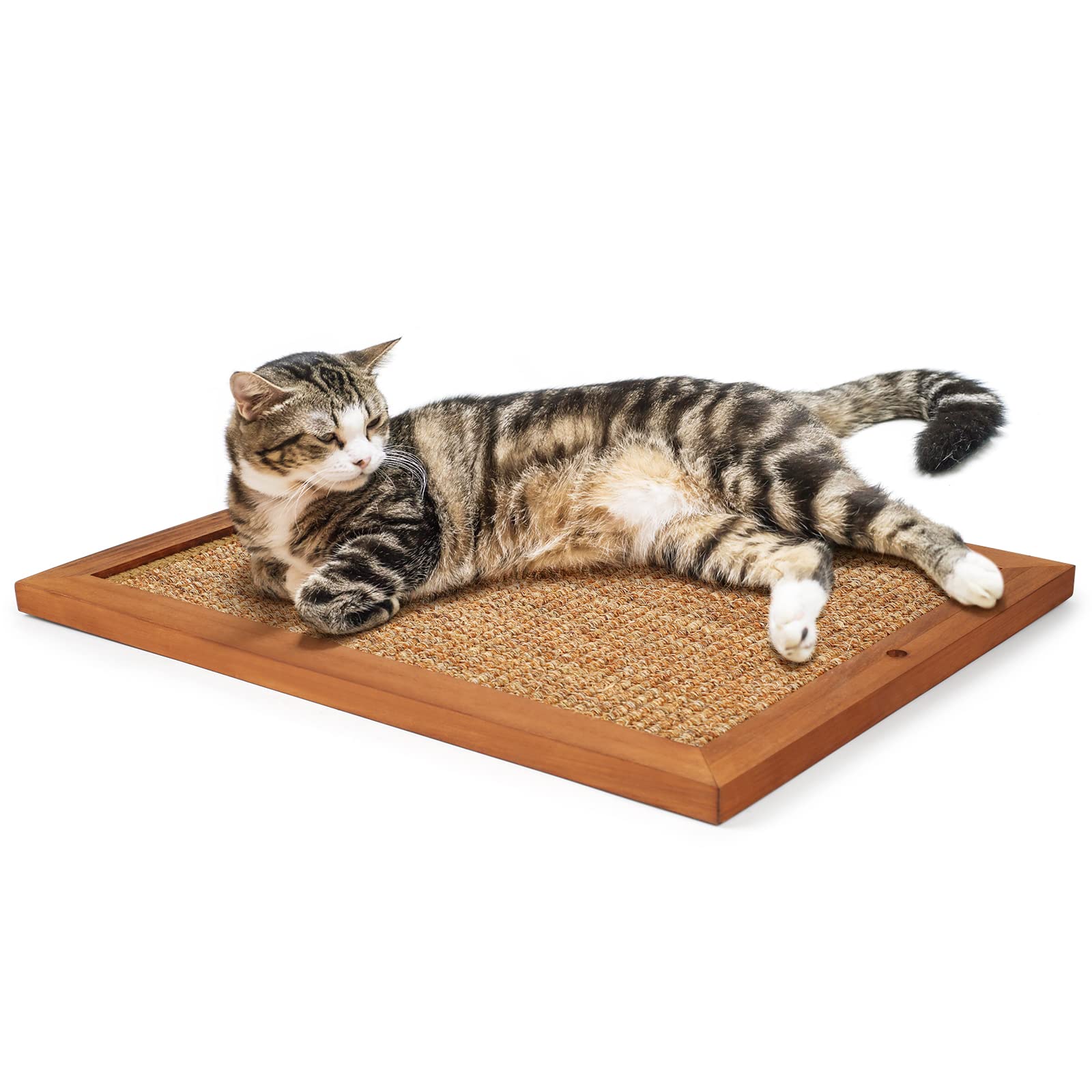 Cat Scratching Post - BXL, Natural Wooden Sisal Cat Wall Scratcher, Floor or Wall Mounted Vertical Cat Scratch Pad for Indoor Ca