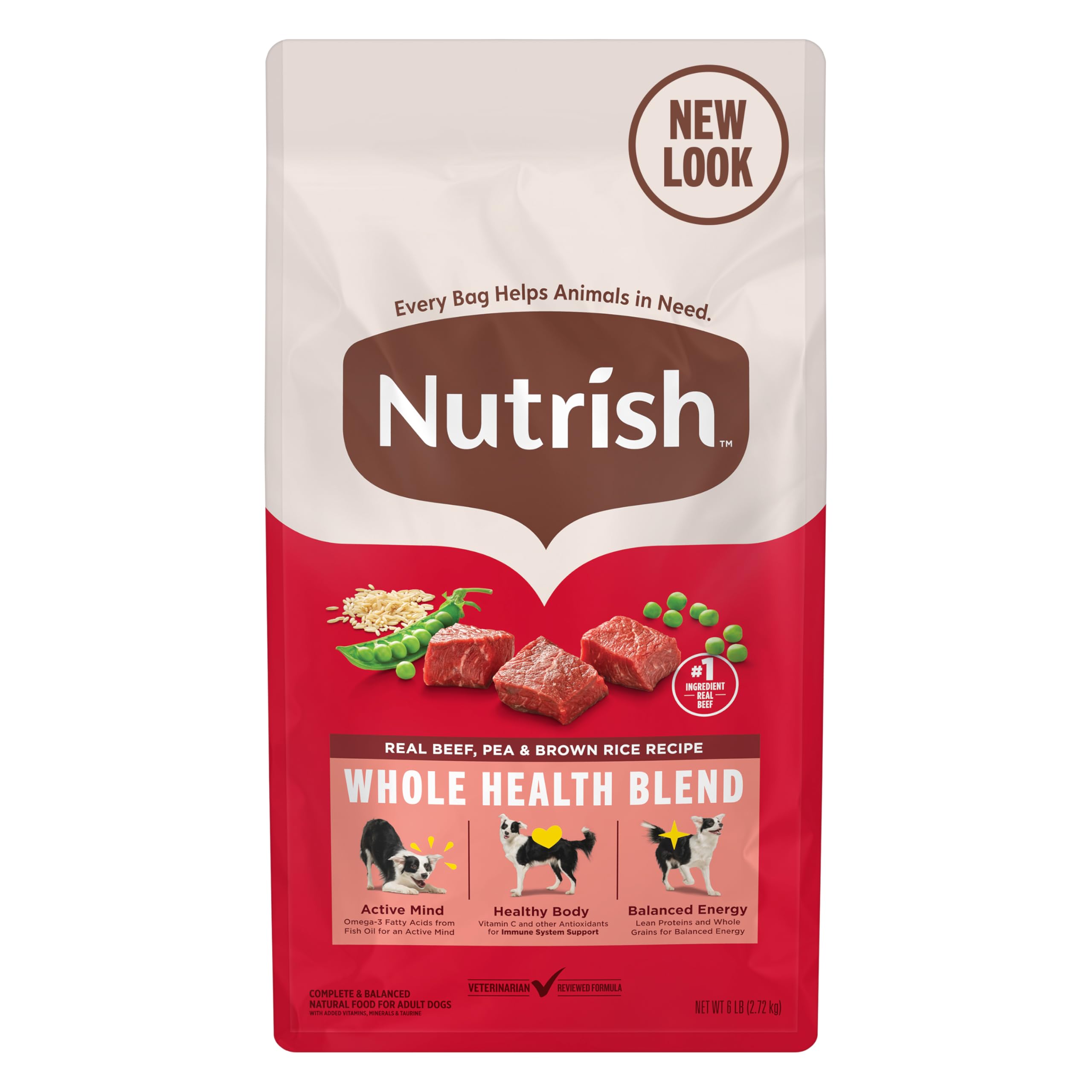 Nutrish Rachael Ray Premium Natural Dry Dog Food with Added Vitamins, Minerals & Taurine, Real Beef, Pea, & Brown Rice Recipe, 6