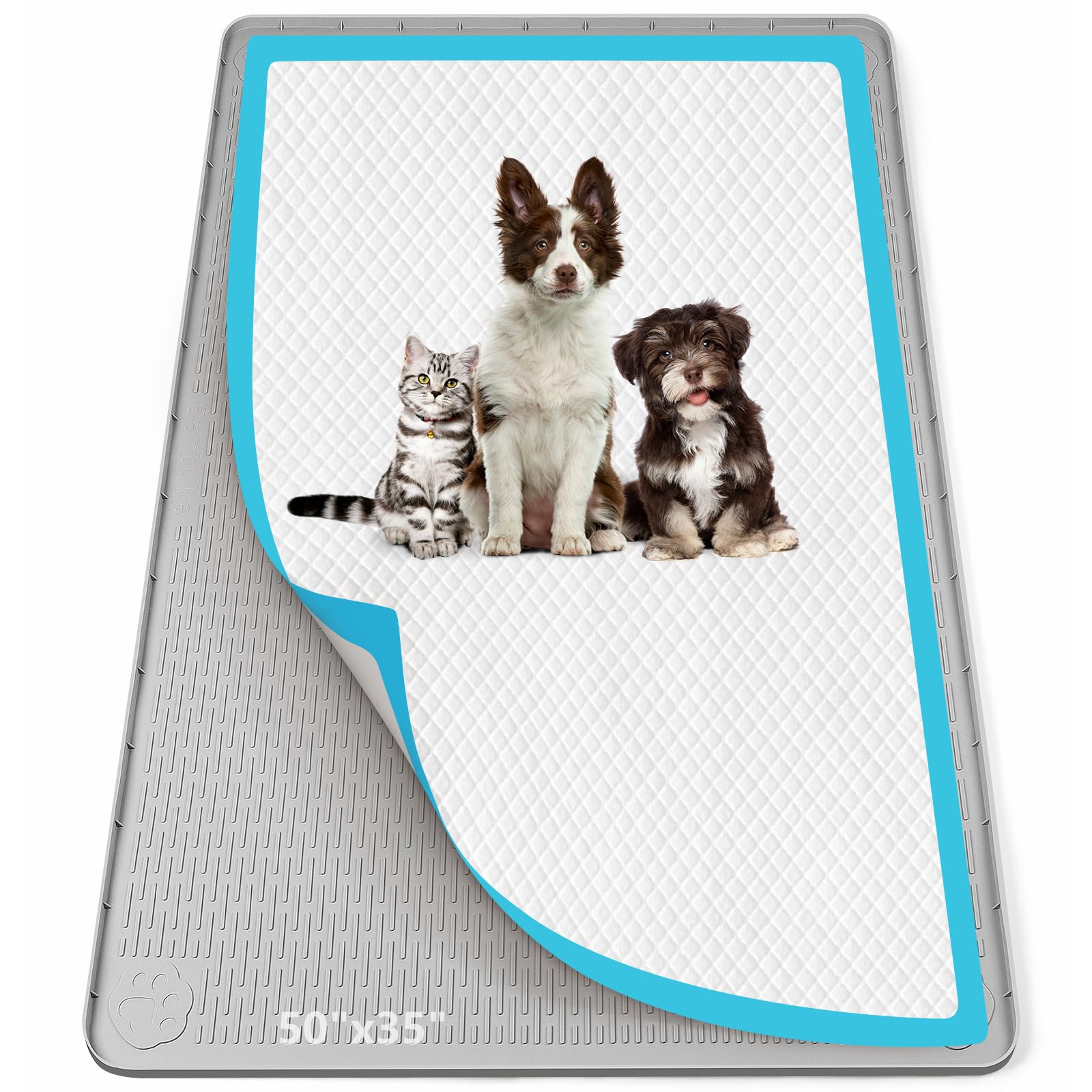 Bartuke Pee Pad Holder for Dogs, 50 x 35 Silicone Pee Tray Mat Leak-Proof, High Edge, No Spill Pet Pad Holder for Puppy, Cat, Ra