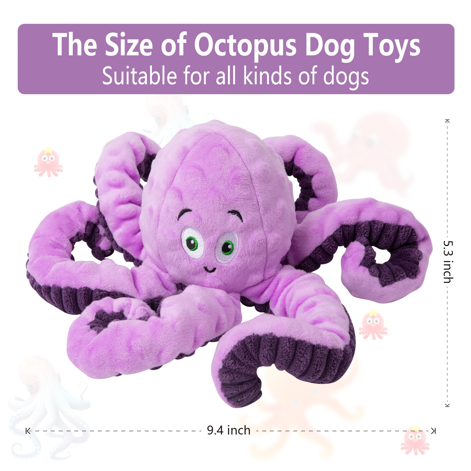 Dog Toys for Large Breed, Octopus Squeaky Funny Cute Interactive Medium & Small Dog Toys, Stuffed Plush Animals Puppy Toys, Dog