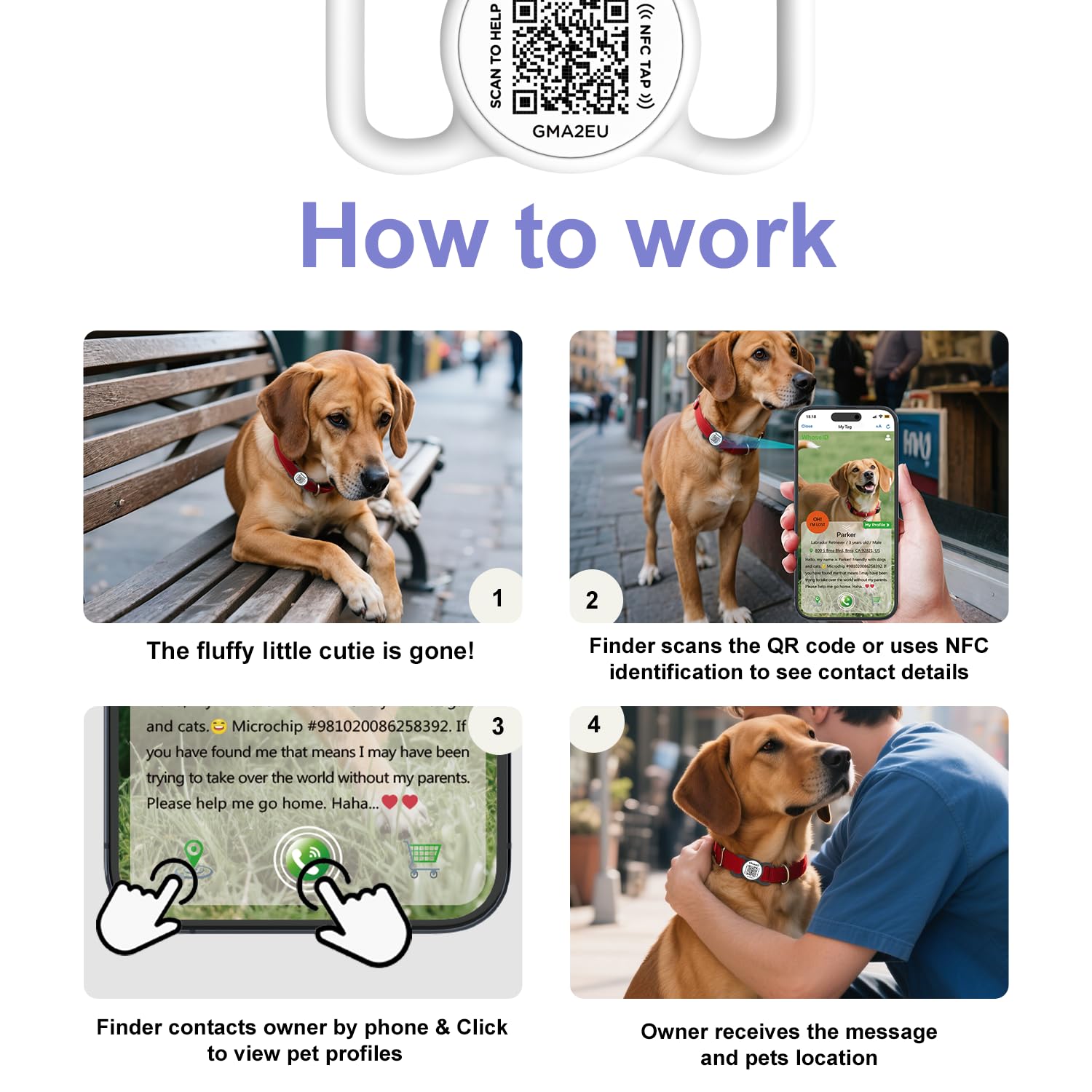 WhoseID QR Code Dog Tag with NFC, Personalized Pet Tag, Silent Silicone Dog ID Tag, Modifiable Pet Online Profile, Multiple Emer