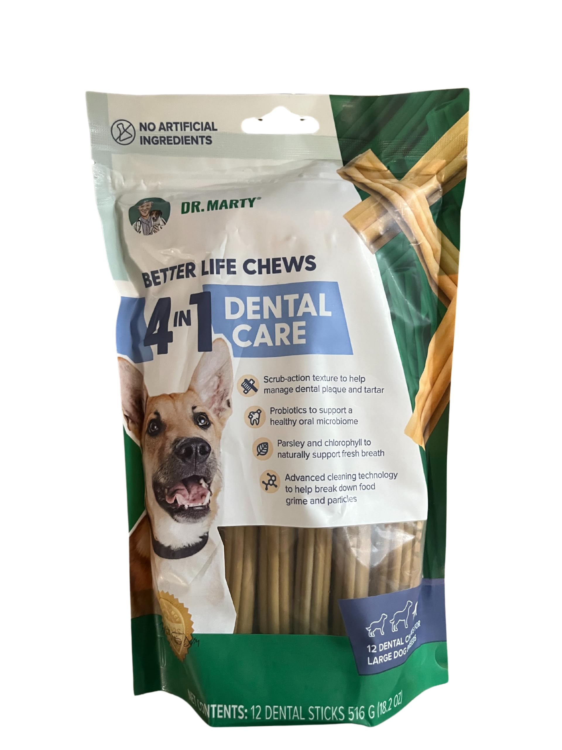 Dr. Marty Dental Treats Large Dog 18.2 oz (12 Dental Chews for Large Dog Breeds)