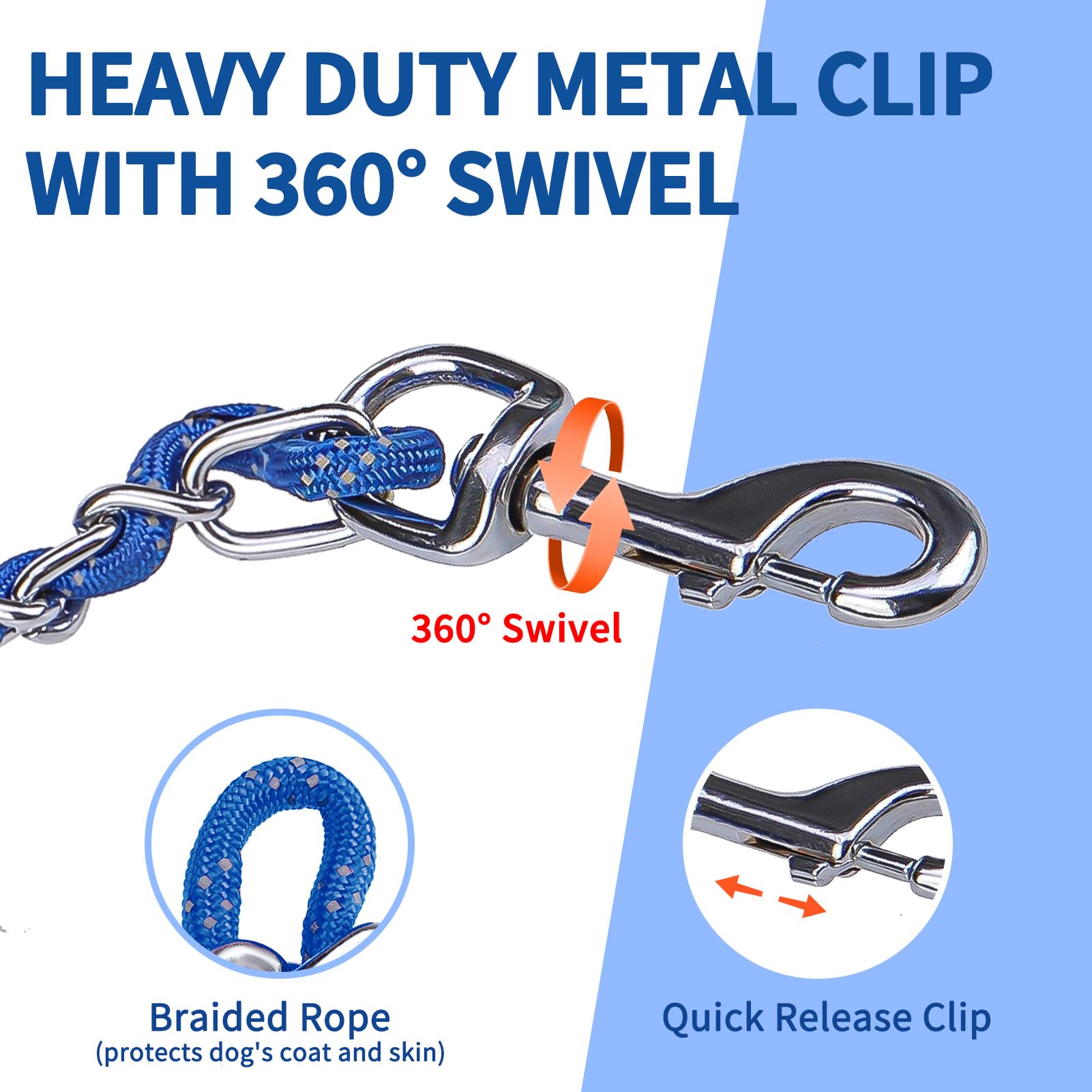 Homimp Heavy Duty Chew Proof Leash 4 Ft, Reflective For Medium Large Dogs, Metal Training With Soft Padded Handle, Strong Rope F