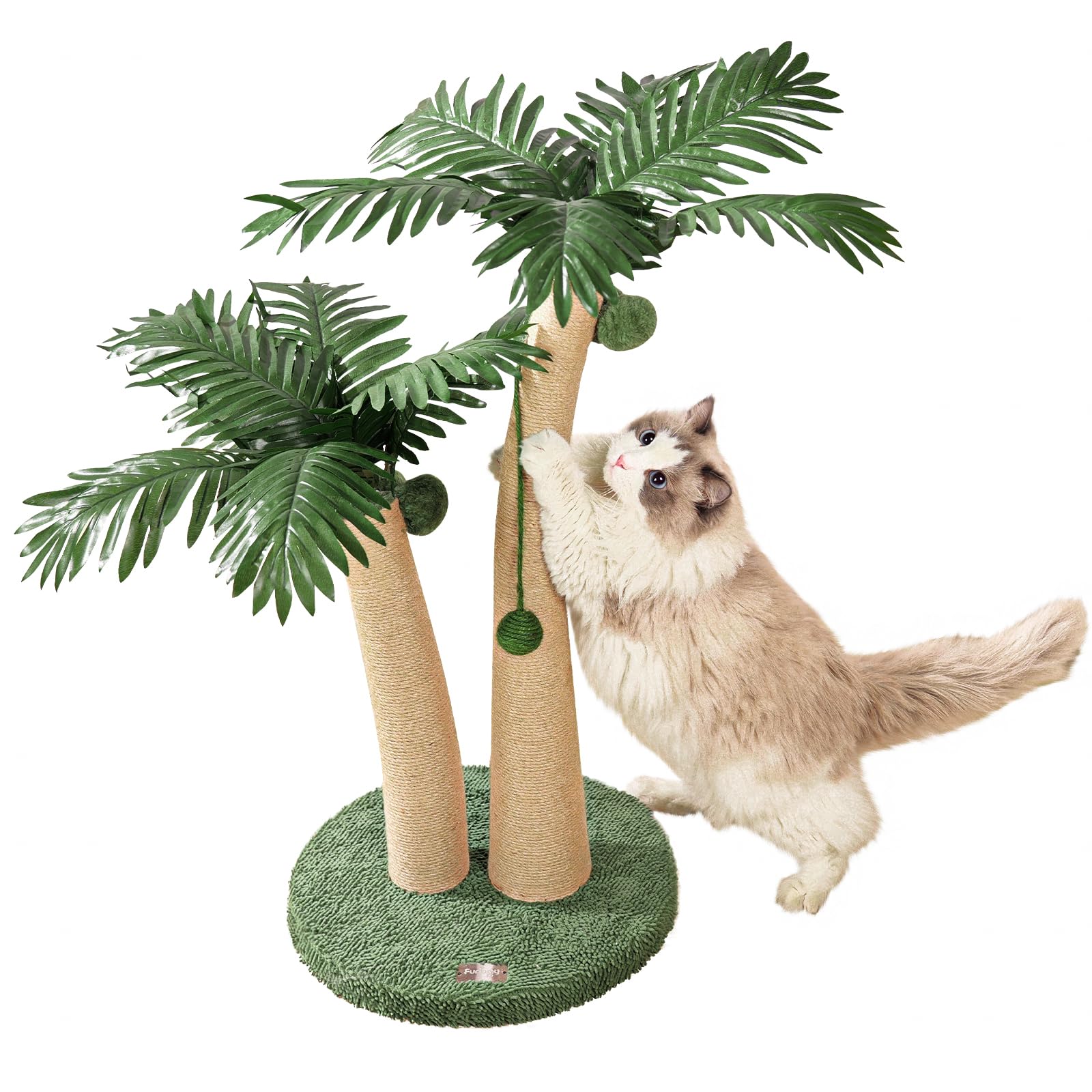Furlogy 35 Tall Cat Scratching Post, 2 Curved Design Cat Scratcher Post with 5 Interactive Balls, Natural Sisal Rope Scratching 