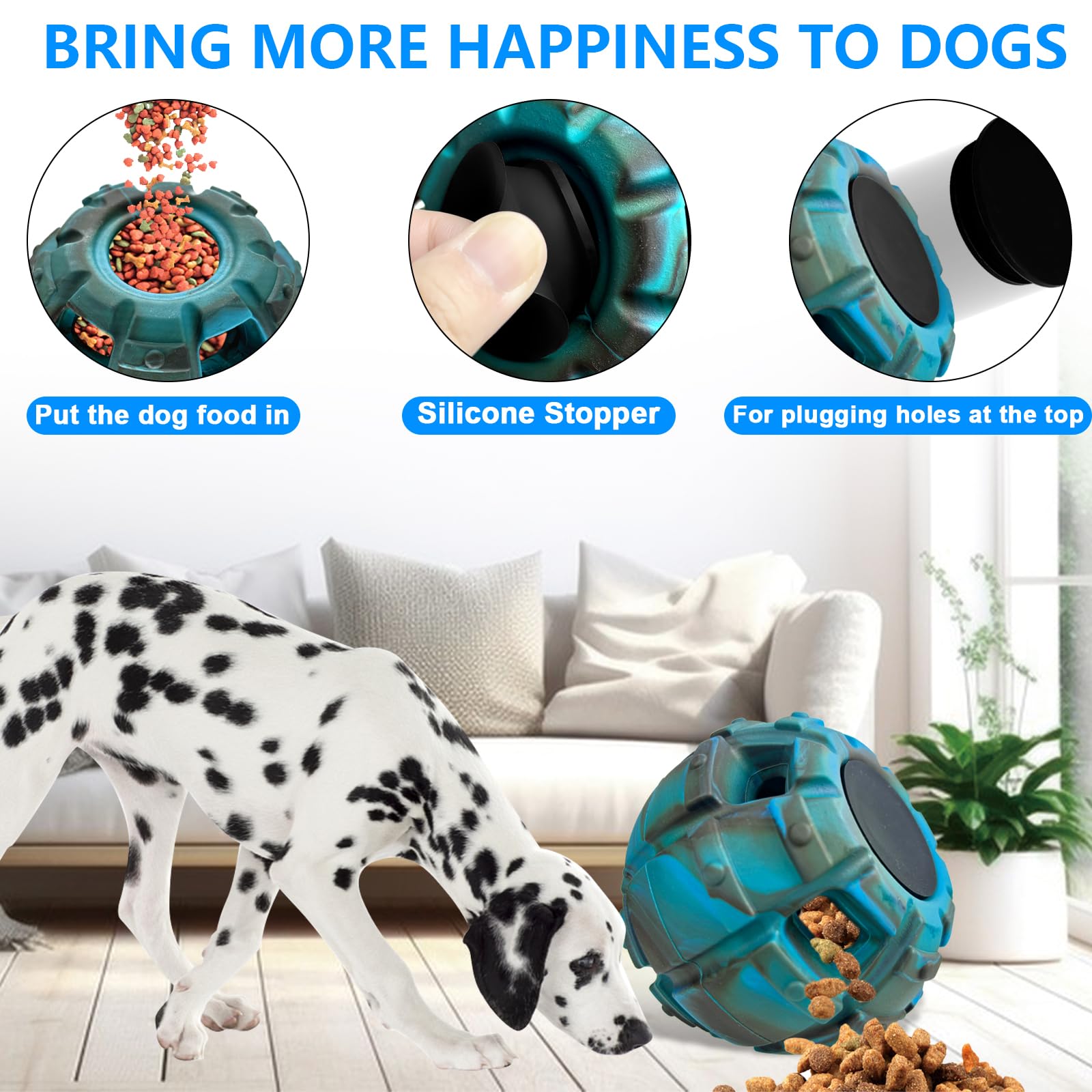 Yipetor Frozen Treat Dispensing Dog Toy - Large Natural Rubber Chew Toy, Reduces Anxiety, Classic Blue, Model PZ005-3B