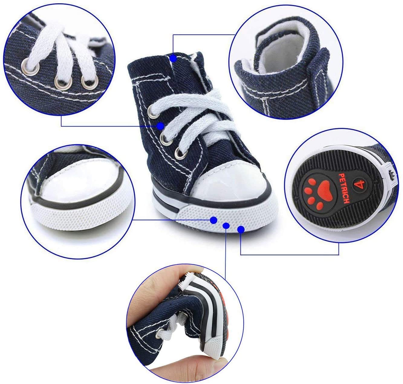 Urbest 4 Pcs Pet Dog Puppy Canvas Sport Shoes, Sneaker Boots, Outdoor Nonslip Causal Shoes (8#, Blue)