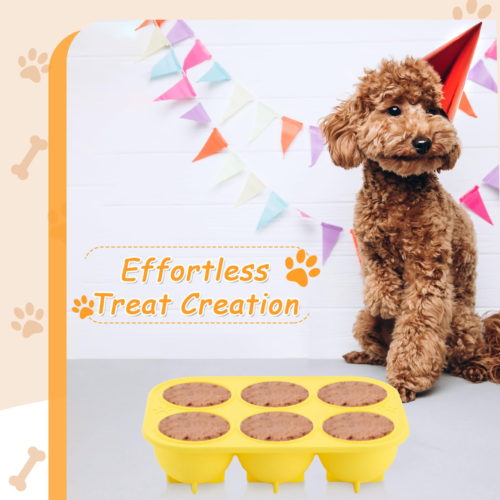 Honeydak 2 Pcs 6 Cavities Silicone Dog Treat Molds Large 25-75lbs for Making Ice Snacks Frozen Dog Treat Molds Cavity Reusable T