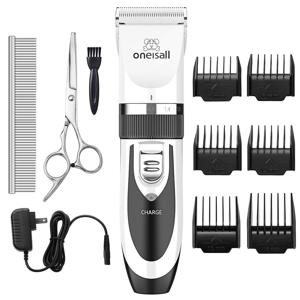 Oneisall Dog Clipper Low Noise, Dog Grooming Kit With Rechargeable, Dog Shaver Cordless Electric Quiet Hair Clipper Set For Dog Cats Pets(White)