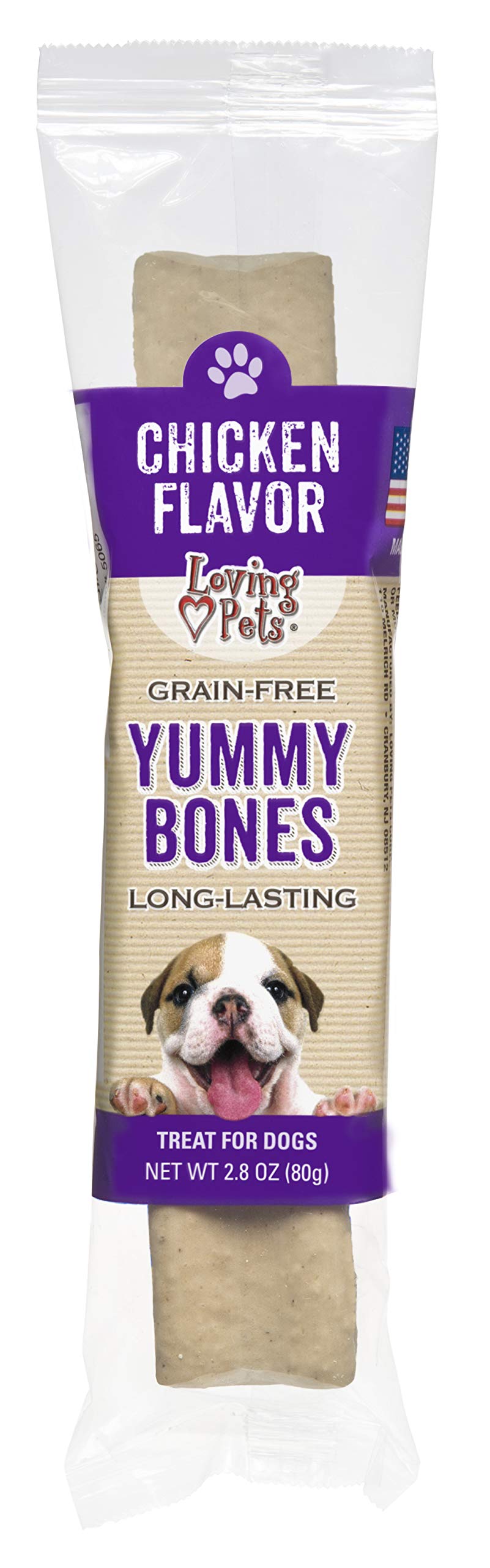 Loving Pets Yummy Bones Chicken Flavor Filled Bone, Dog Treat, Box of 15 Single Wrapped Bones