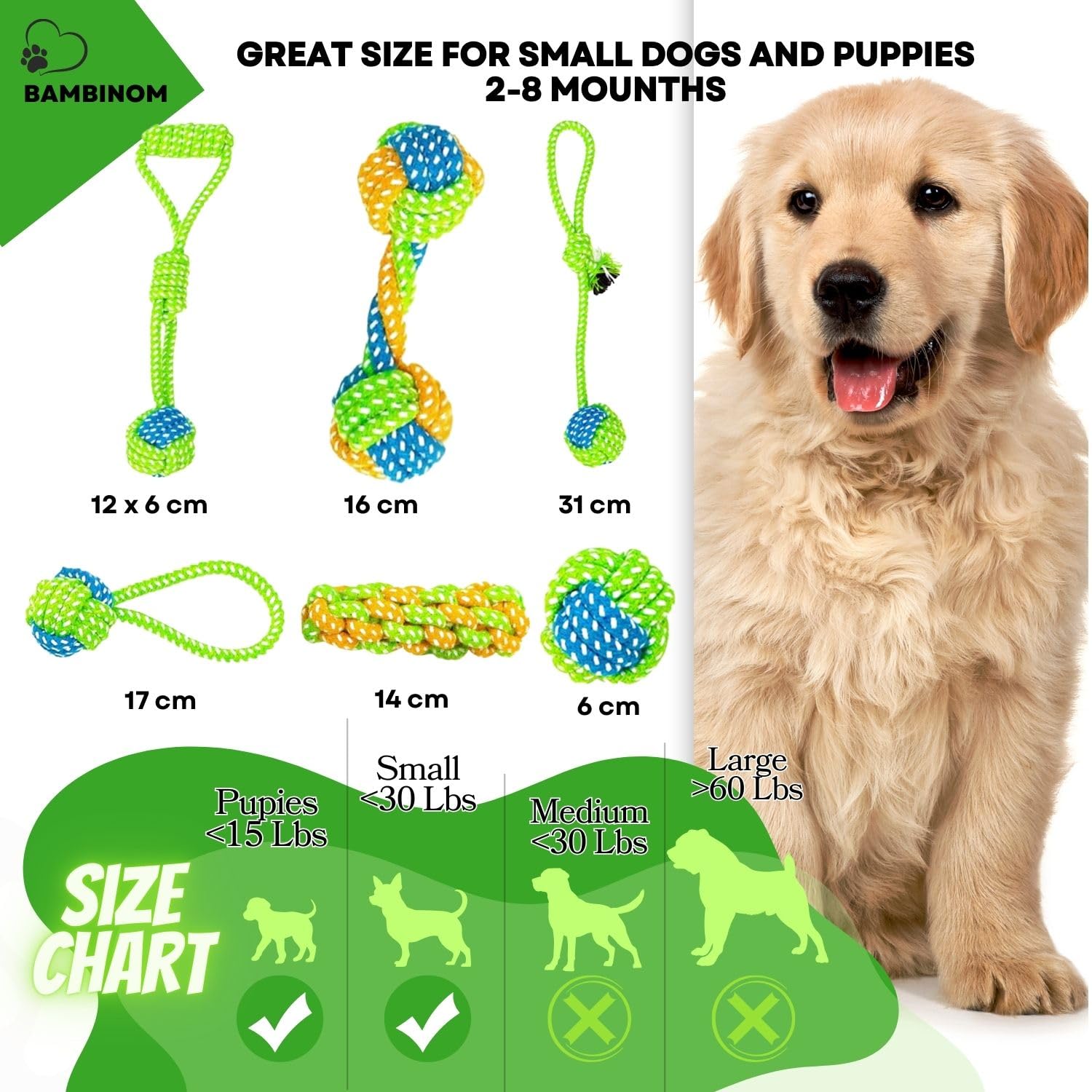 6 Pack Rope Toys For Dogs, Dental Cleaning, Teething Relief For Puppies, Boredom Reduction,Cotton Dog Teething Toys For Instinct