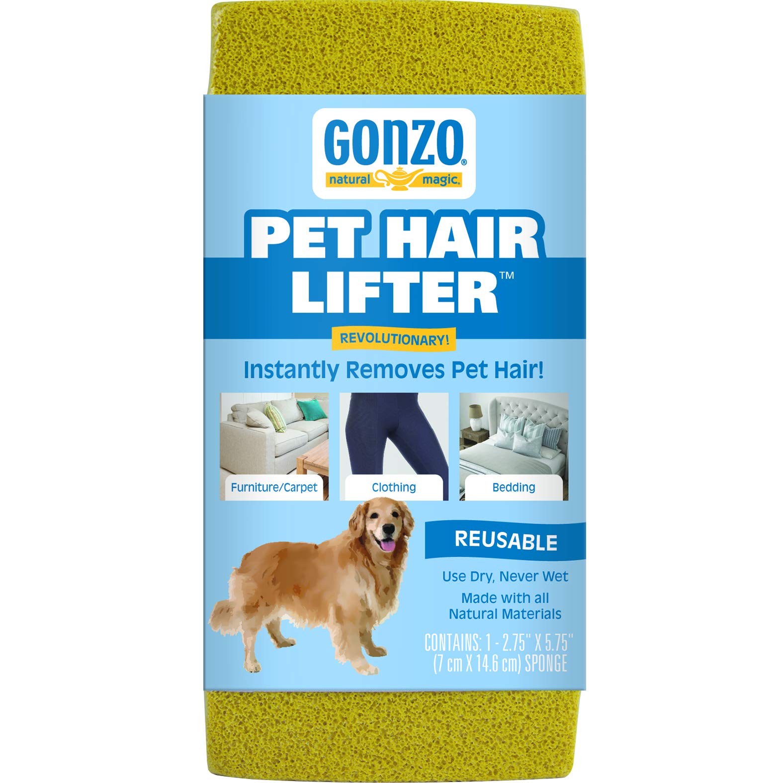Gonzo Pet Hair Lifter - Remove Dog, Cat And Other Pet Hair From Furniture, Carpet, Bedding And Clothing - 1 Sponge