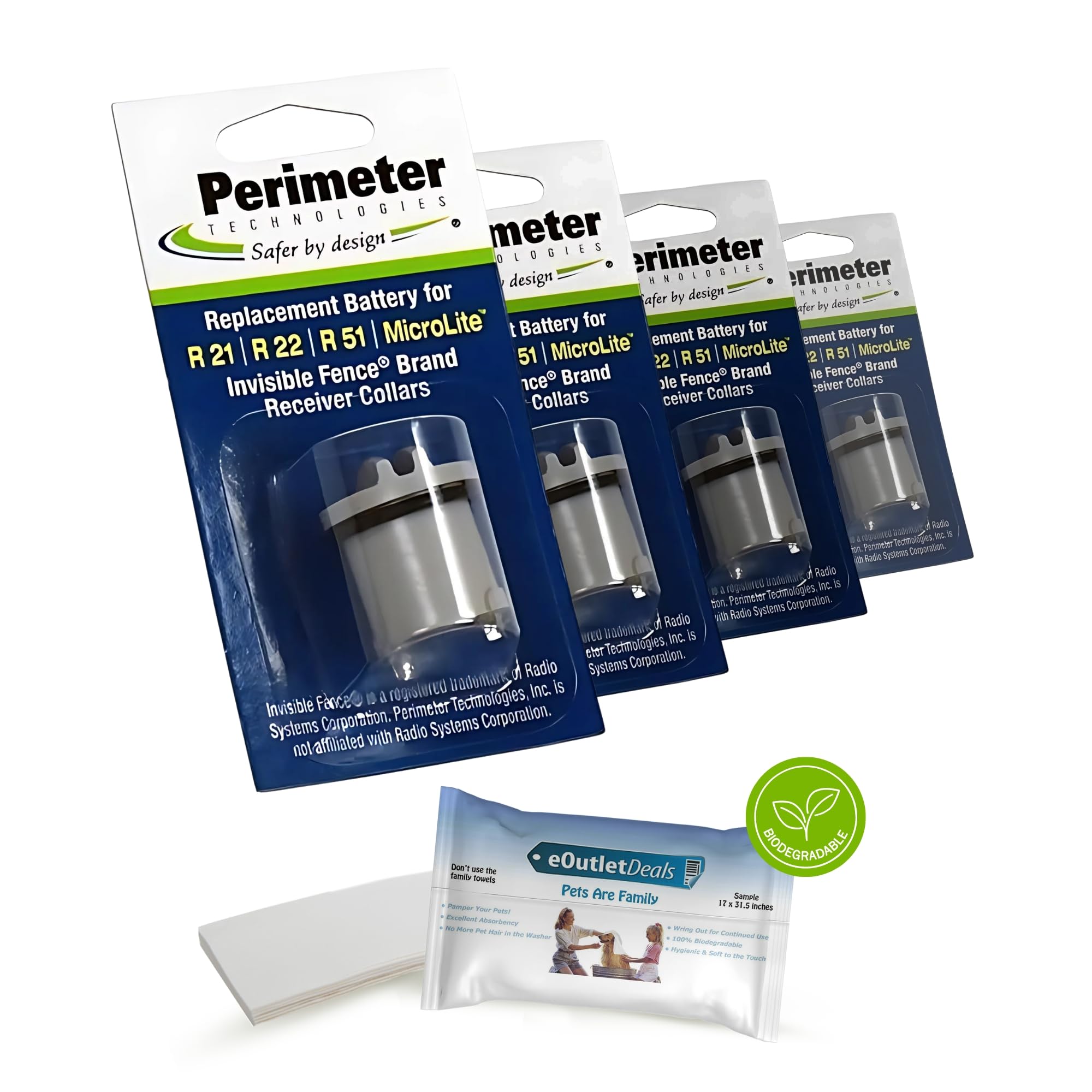 Perimeter Technologies Invisible Fence Collar Battery - Brand Compatible - Includes Eoutletdeals Pet Towel (4 Pack)