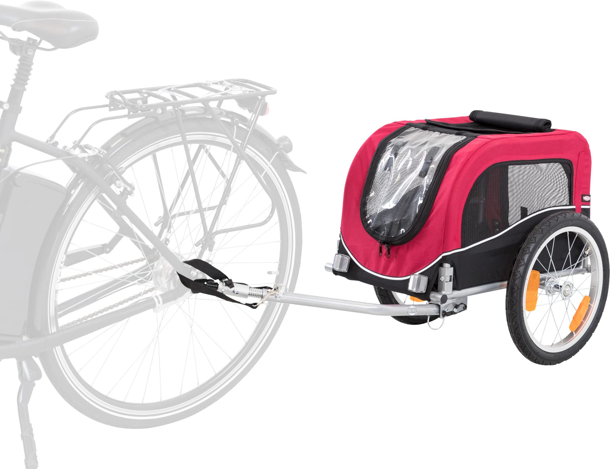 Trixie Dog Trailer For Bicycles, Dog Bike Trailer For Small Dogs Up To 33 Lbs, Quick Set-Up And Fold Down, Red