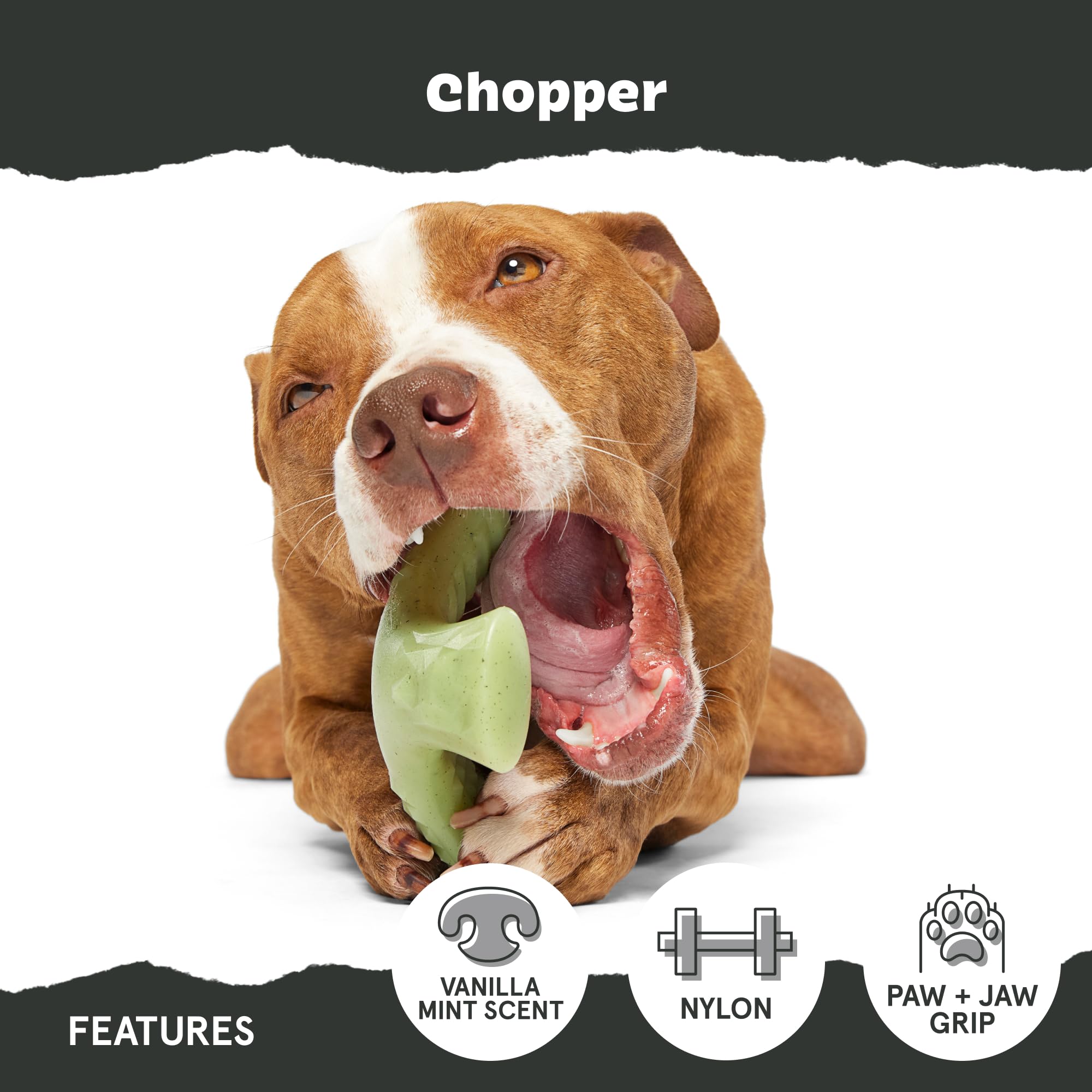 Barkbox Super Chewer Tough Dog Chew Toys For Aggressive Chewers, Dental Stimulating (Chopper - Large)