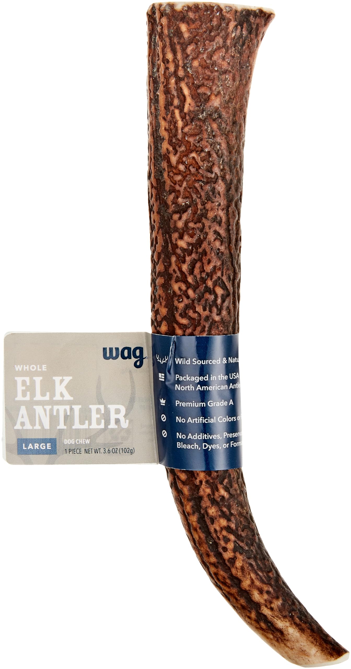 Amazon Brand - Wag Dog Elk Antler Chew, Naturally Shed, Whole, Large 8-9.5 inches, Long Lasting for Aggressive Chewers, Best for