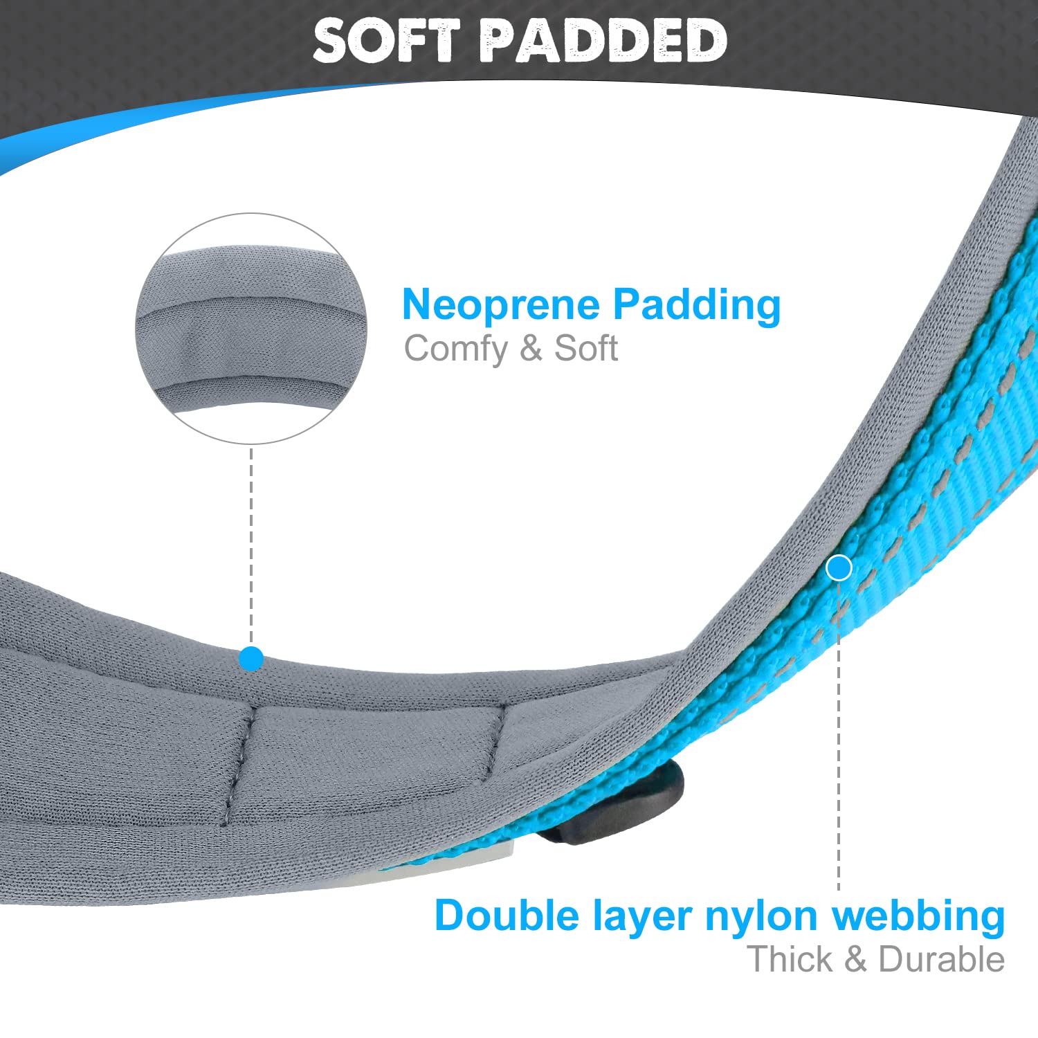 Joytale Dog Collar For Large Dogs, Neoprene Padded And Adjustable, Reflective Wide Heavy Duty Pet Collars With Durable Metal Bel