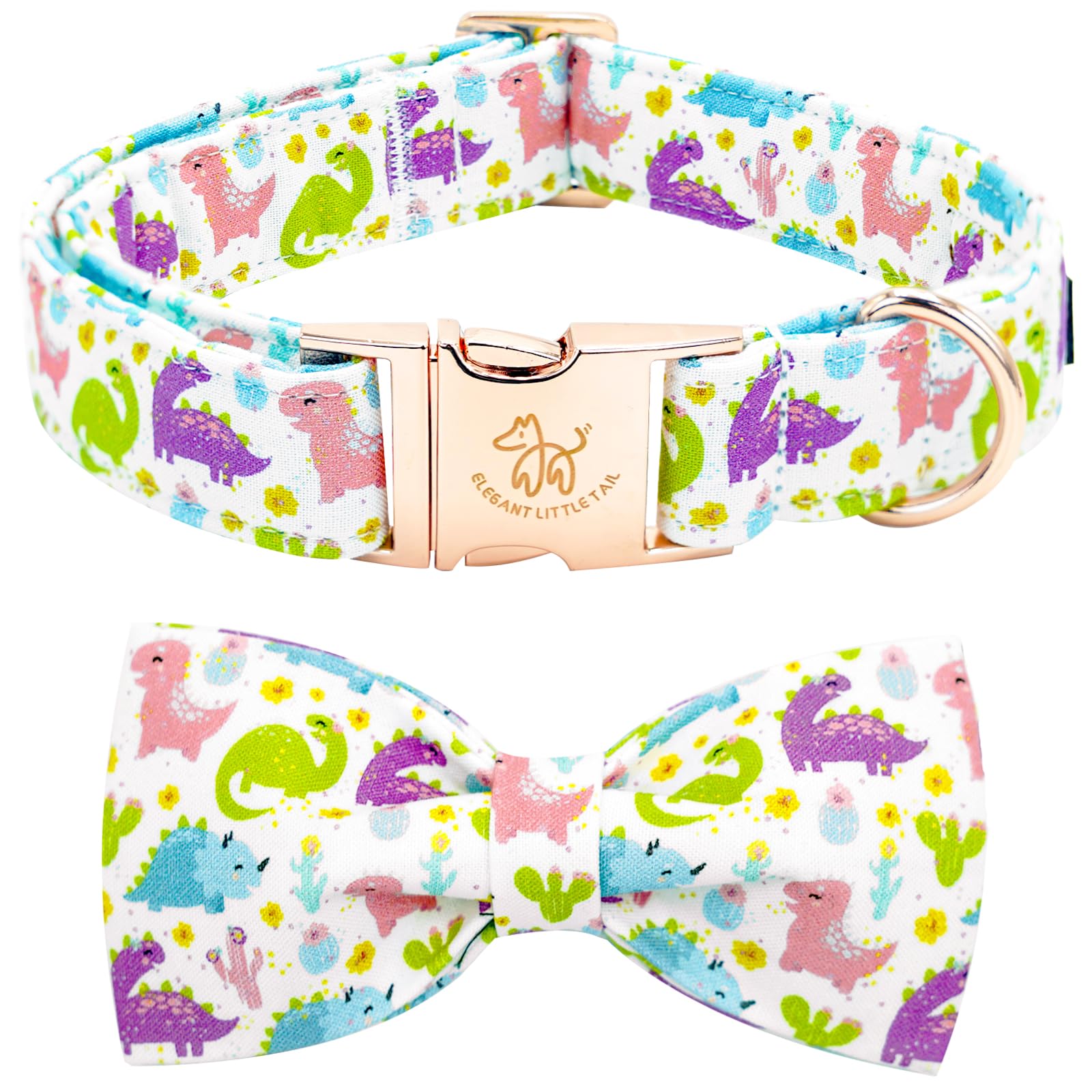Elegant Little Tail Dog Collar- Cute Dinosaur Dog Collar With Bow For Small Dogs,Male Adjustable Cotton Summer Pet Bow Holiday P