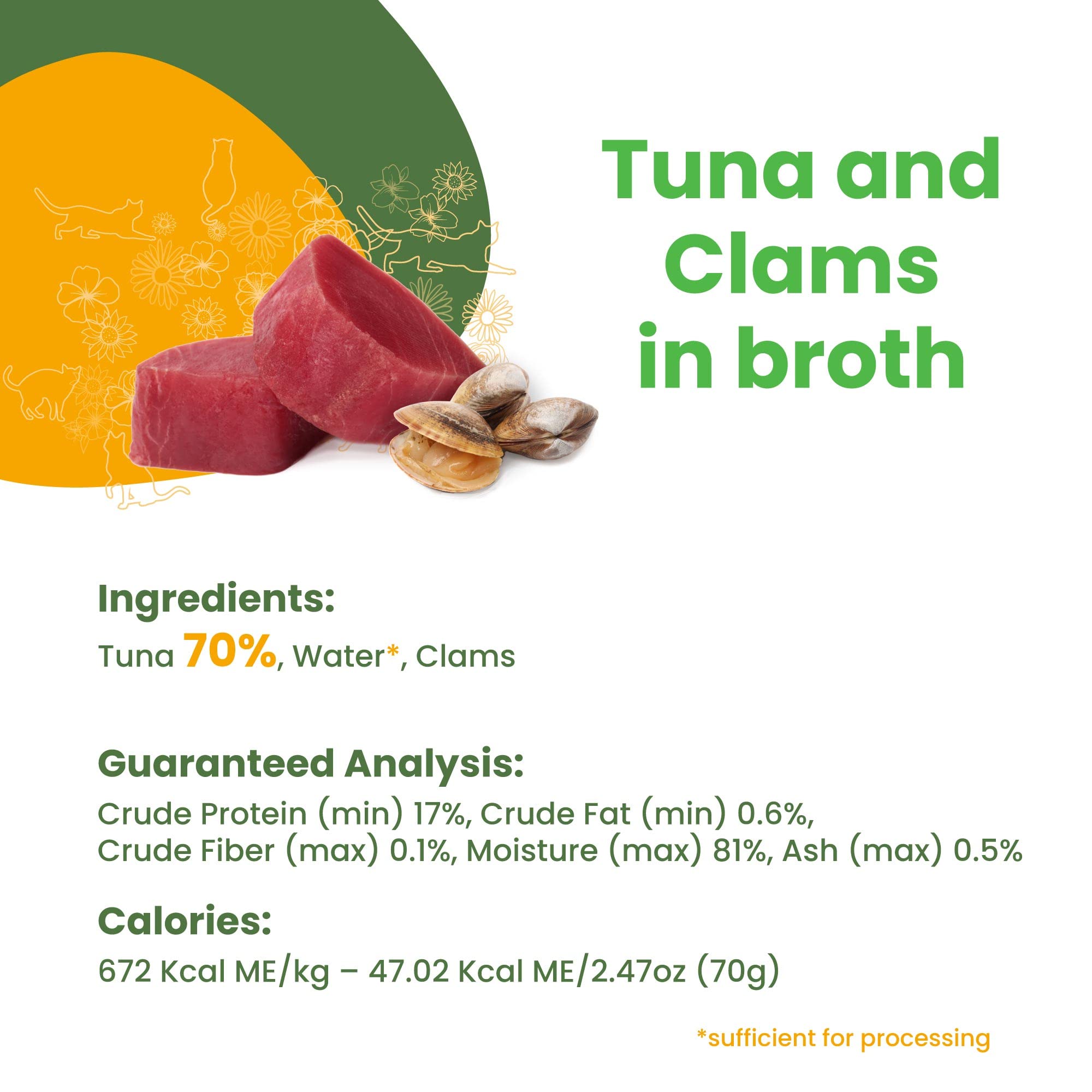 almo nature HQS Natural Tuna with Clams, Additive Free, Grain Free Adult Cat Canned Wet Food, Flaked., 24 x 70g/2.47 oz