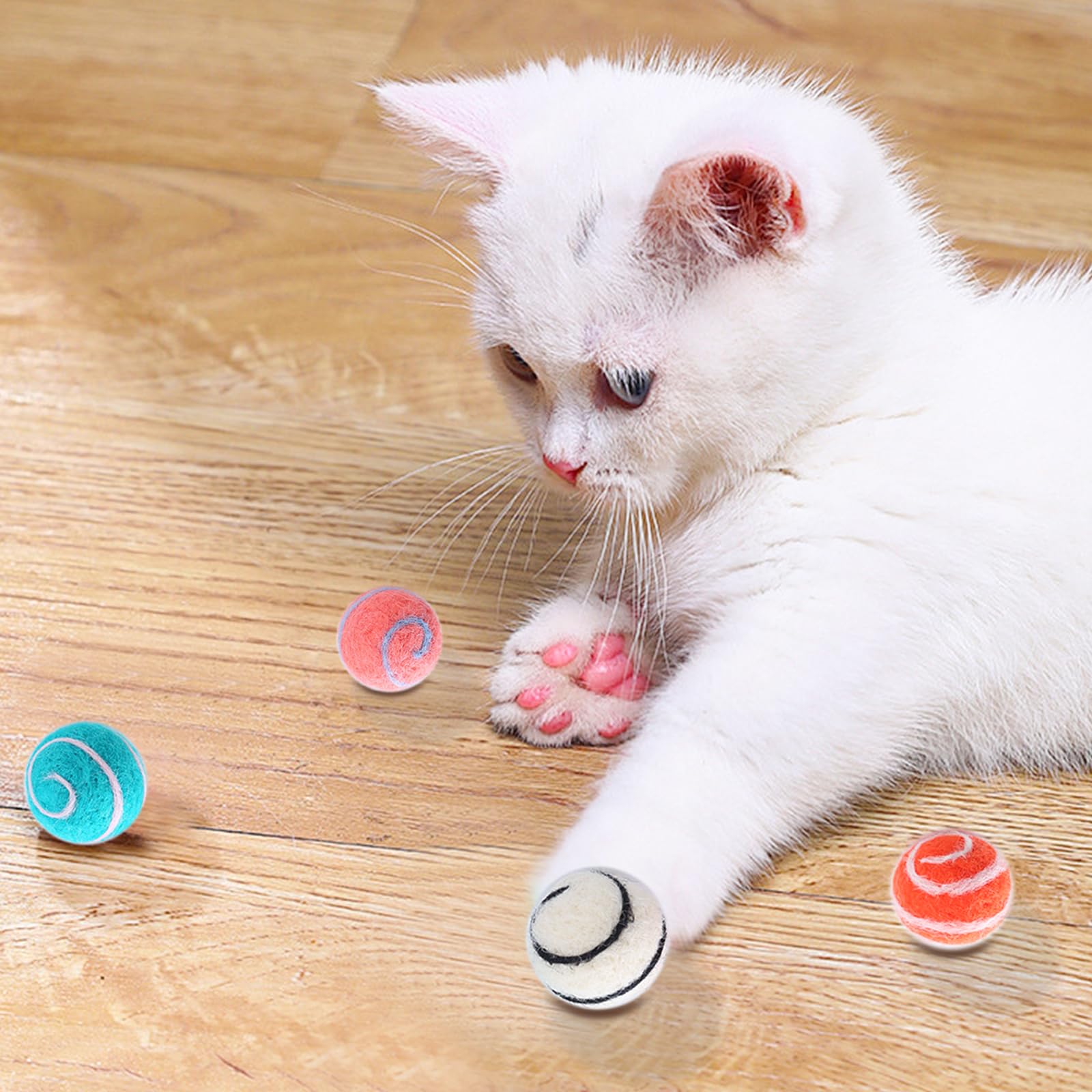 Andiker 4Pcs Wool Cat Balls, 1G Lightweight Soft 1.18 Inches Planet-Shape Funny Cat Balls Interactive Cat Toys For Indoor Cats K