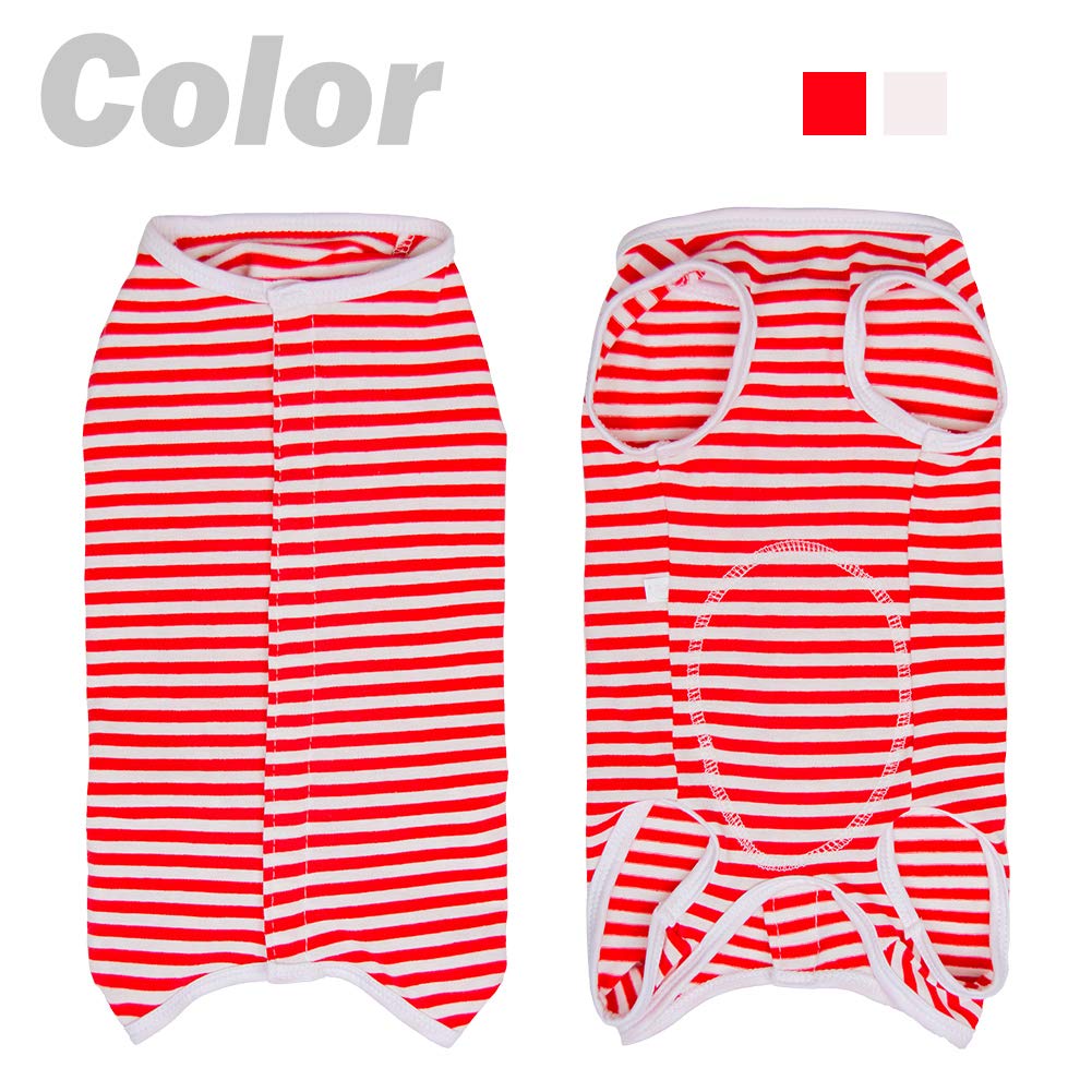 Dogs Recovery Suit Post Surgery Shirt For Puppy, Wound Protective Clothes For Little Animals(Red White Stripe-L)