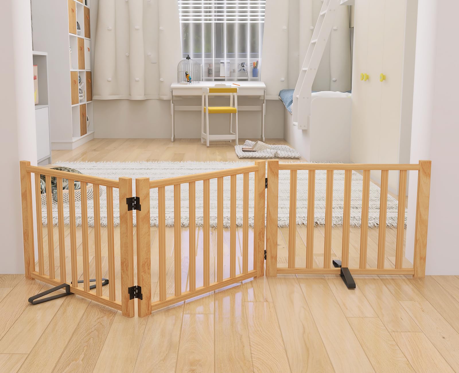 YOCAN Paint-Free Wooden Freestanding Dog Gates for The House,Doorways, Stairs,Wood Dog Fences Indoor Pet Gate,Step Over Fence-3 